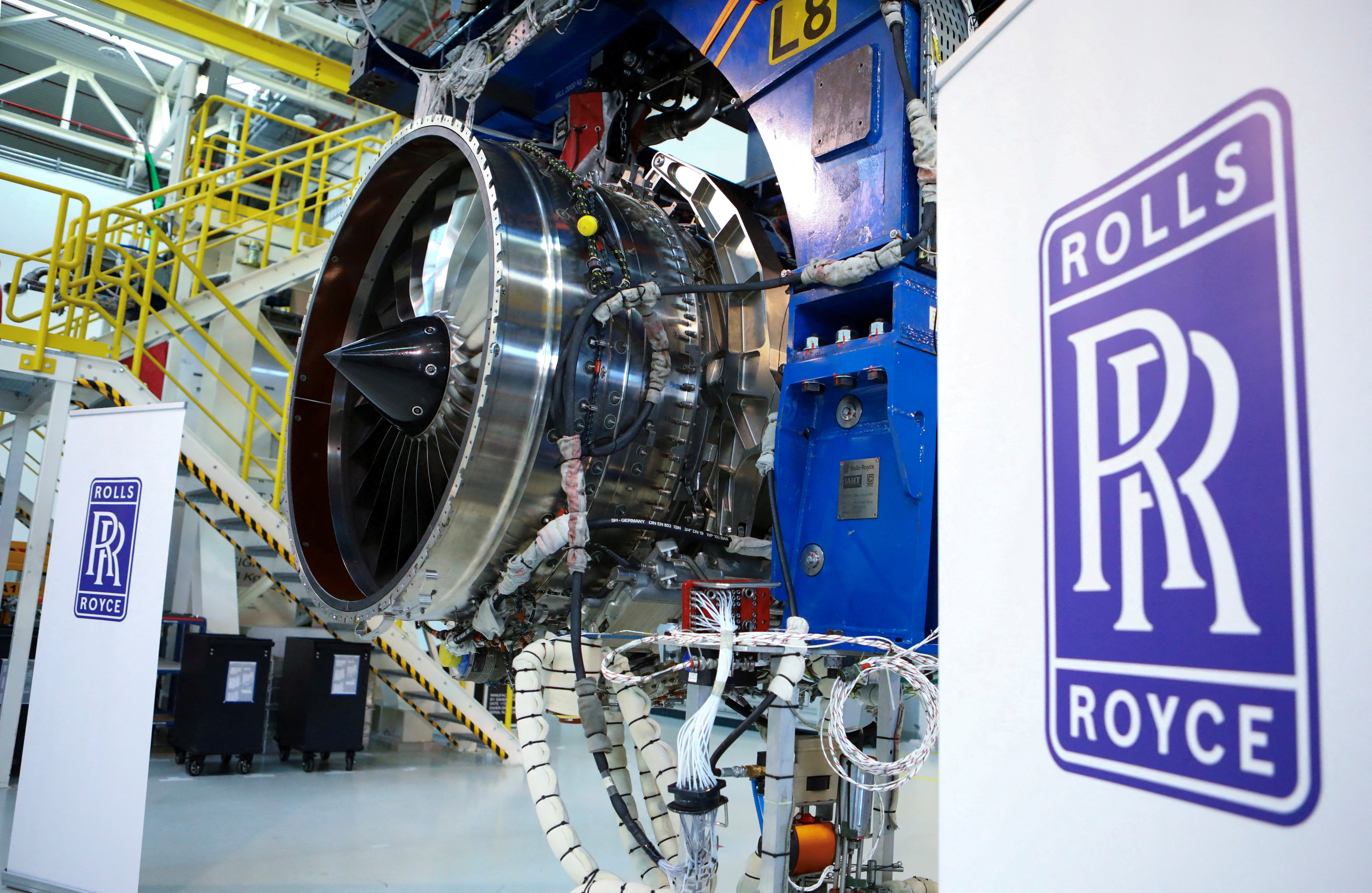 FILE PHOTO: A BR700-725 jet engine is seen at the assembly line of the Rolls-Royce Germany plant in Dahlewitz near Berlin, Germany, February 28, 2023. REUTERS/Nadja Wohlleben/File Photo