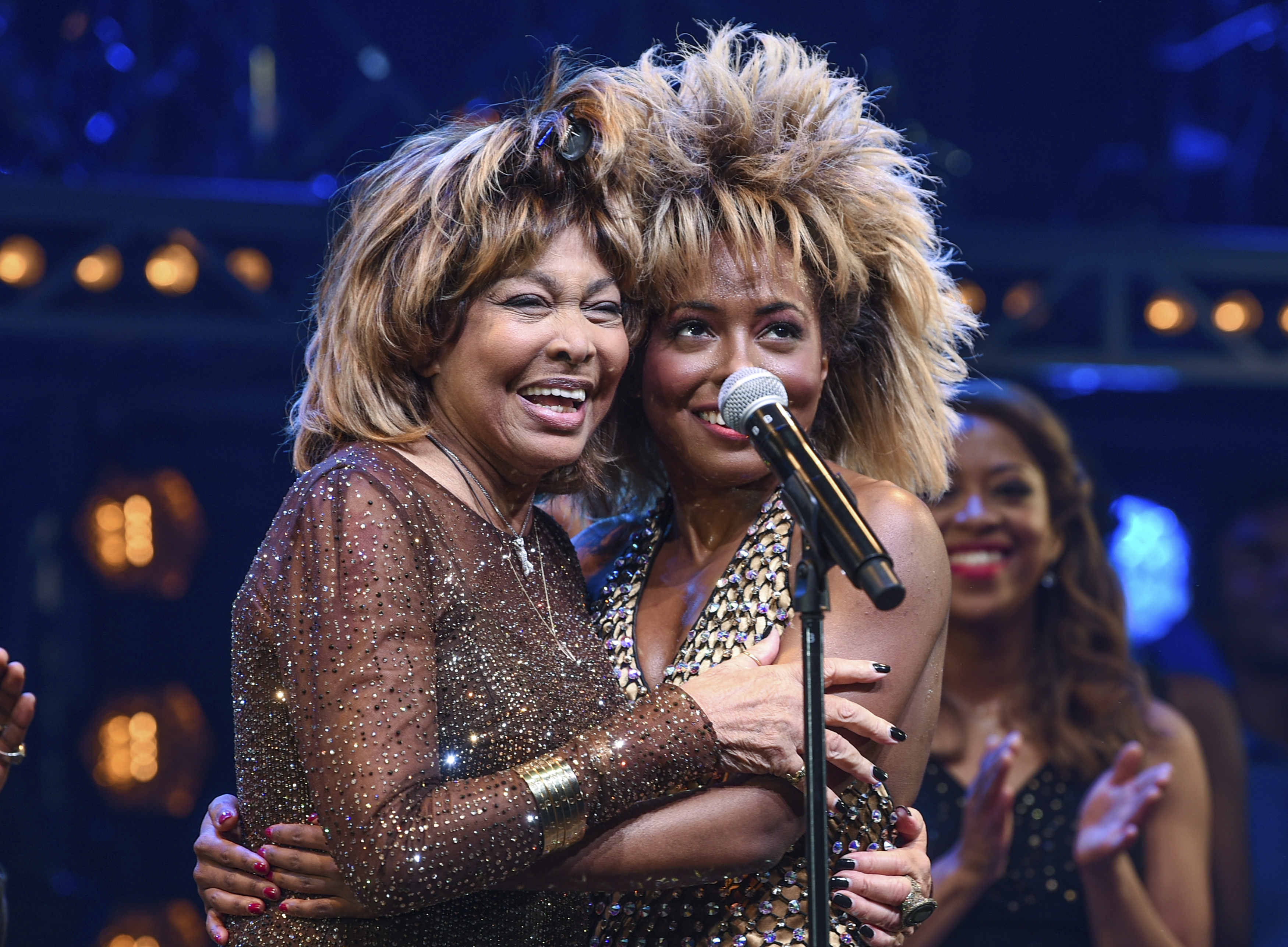 Singer Tina Turner, left, appears on stage with actress Adrienne Warren