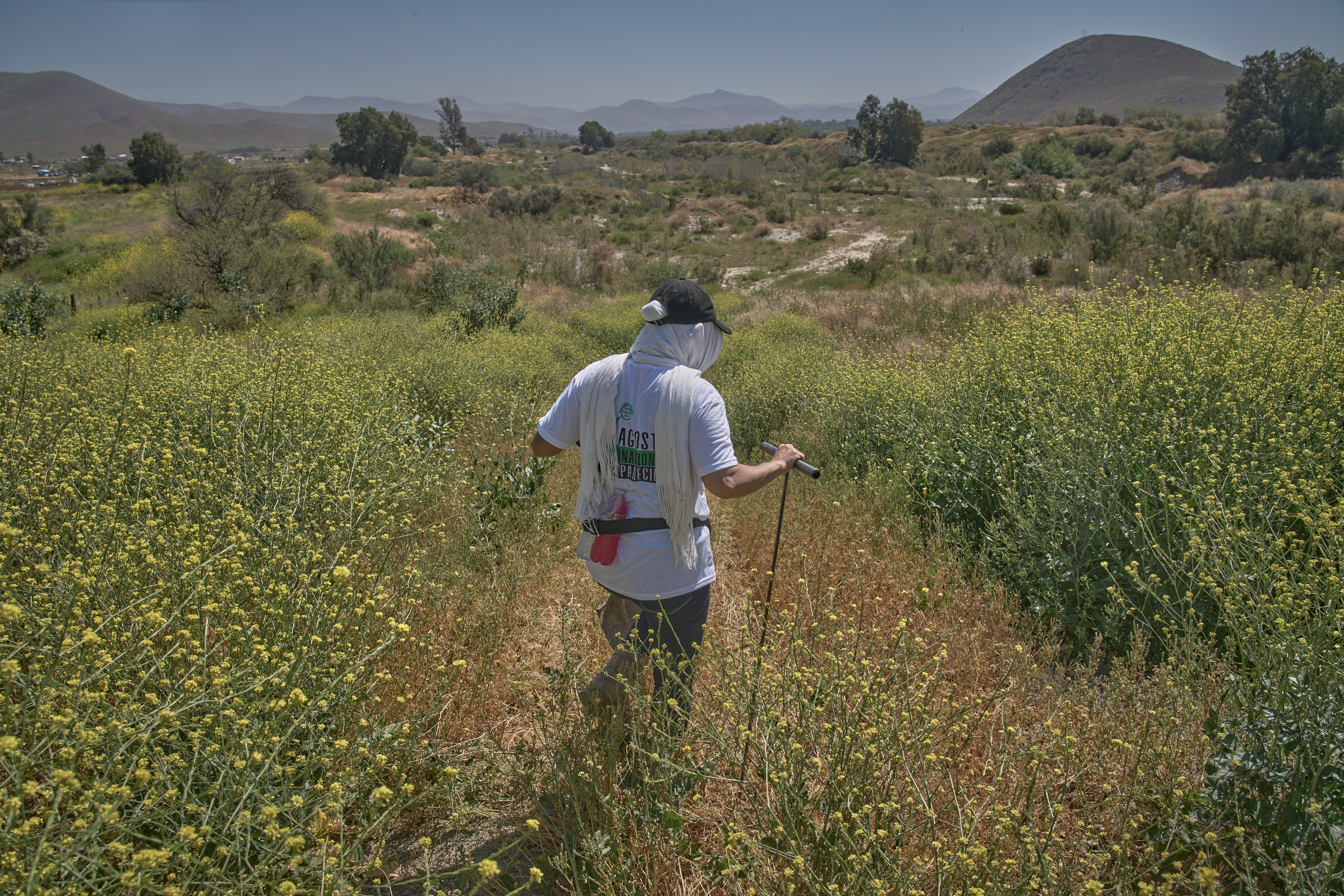 A person searches for missing family members in the Valle de las Palmas area in the 4th Baja California state brigade in the city of Tijuana, Mexico