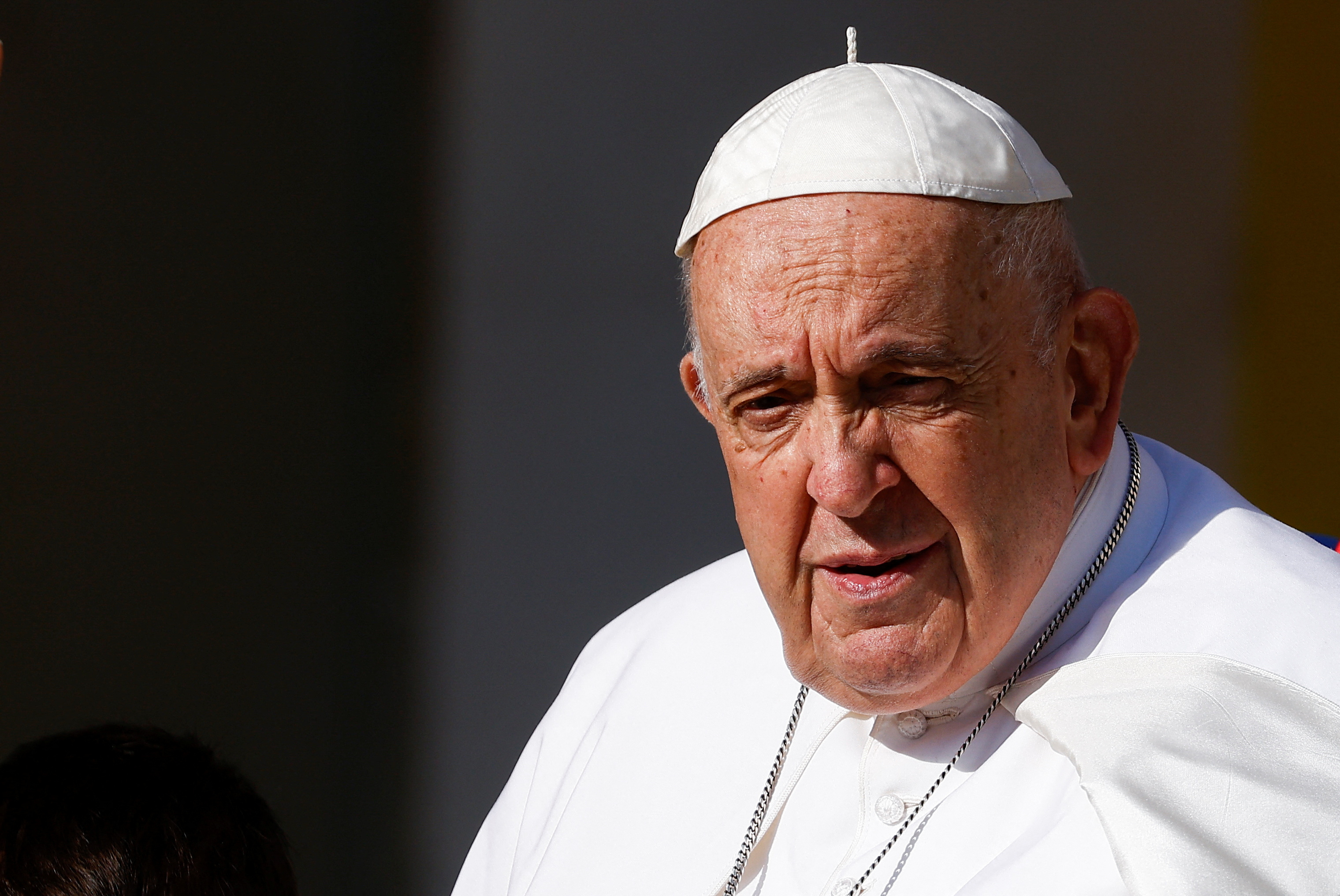 Pope Francis looks on as he holds the weekly general audience in St. Peter's Square at the Vatican