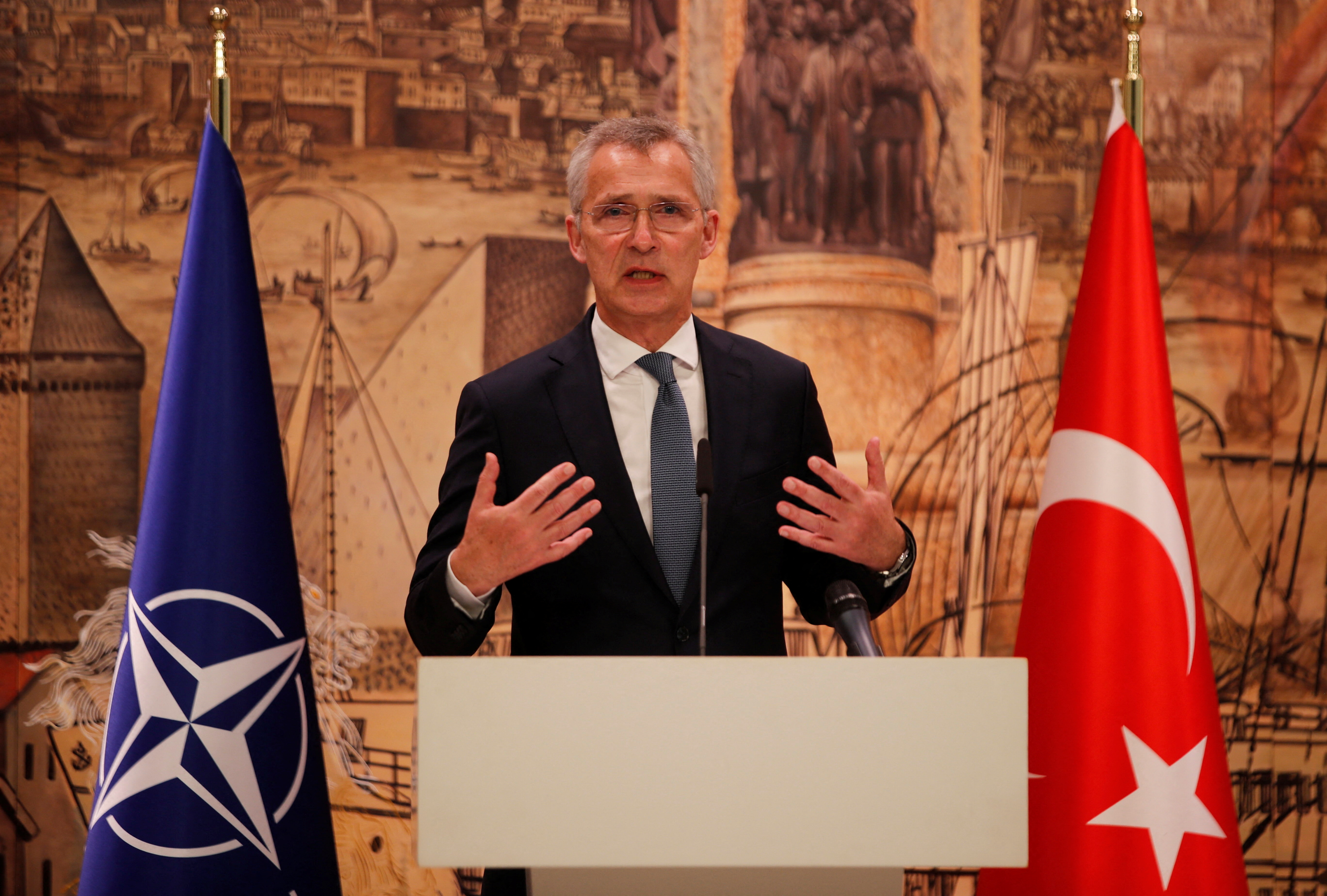 NATO Secretary-General Jens Stoltenberg speaks during a press conference following his meeting with Turkish President Tayyip Erdogan in Istanbul, Turkey June 4, 2023. REUTERS/Dilara Senkaya