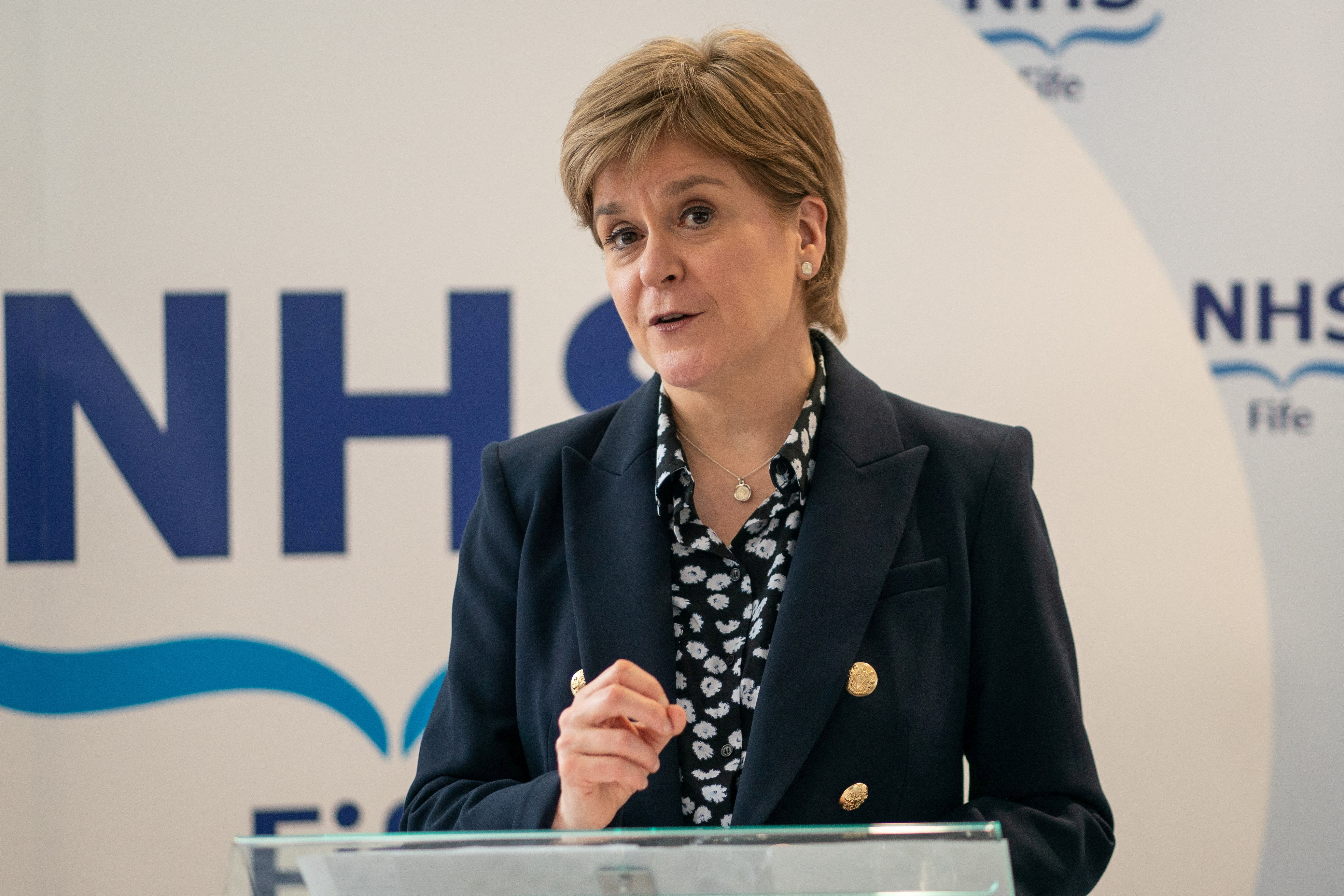 FILE PHOTO: KIRKCALDY, SCOTLAND - MARCH 24: First Minister Nicola Sturgeon speaks during a visit to NHS Fife National Treatment Centre on March 24, 2023 in Kirkcaldy, Scotland. Ms Sturgeon officially opened the new facility at the Fife hospital to mark her final official visit as First Minister. Peter Summers/Pool via REUTERS/File Photo
