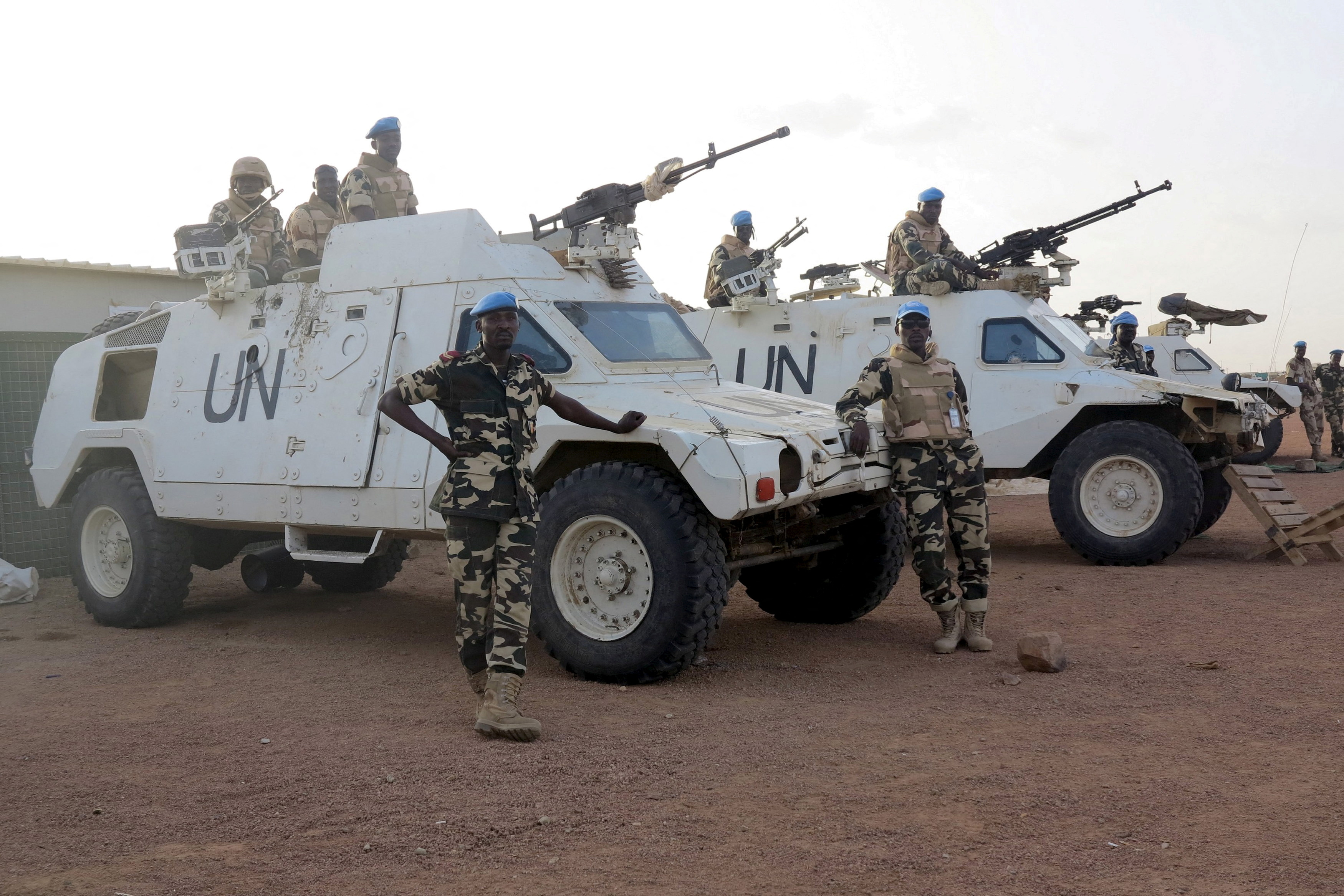 FILE PHOTO: Chadian peacekeepers stand guard at the Minusma peacekeeping base in Kidal, Mali, July 22, 2015.