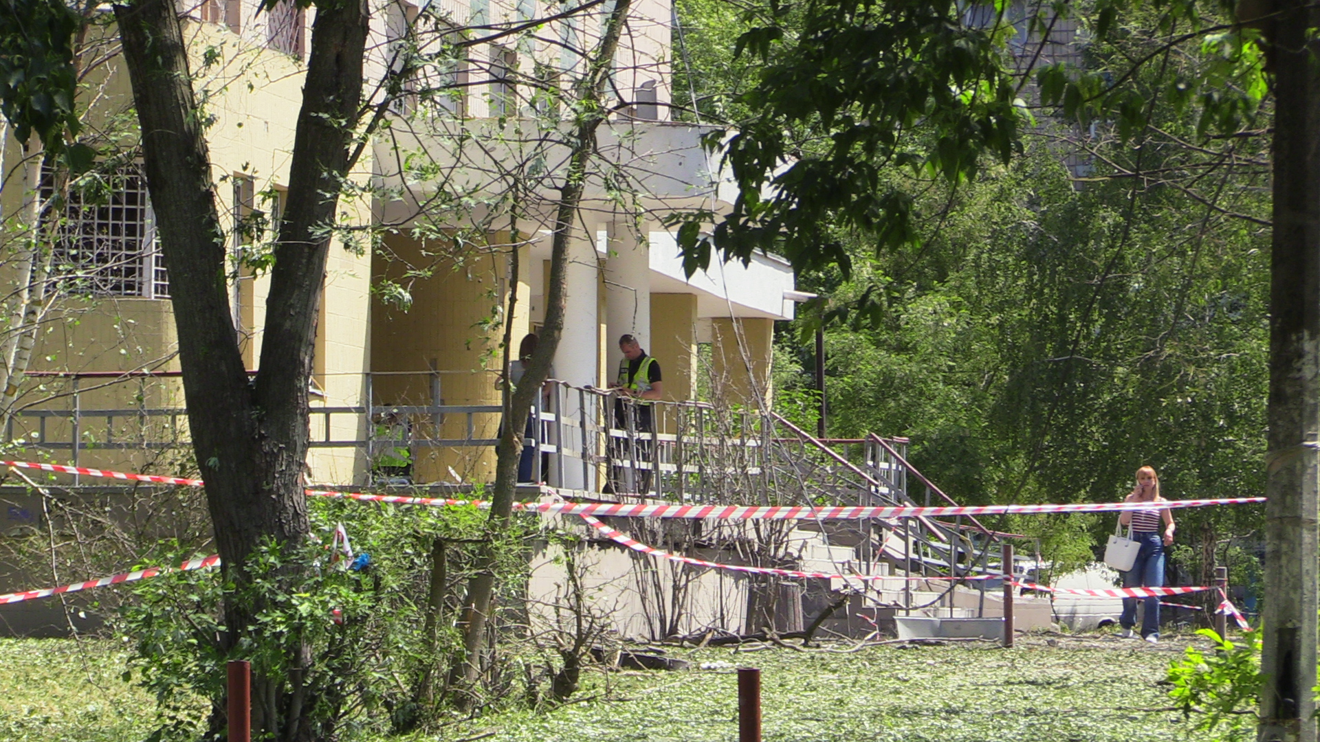 The debris of a Russian cruise missile killed three people who were trying to get into this bomb shelter on early Wednesday-