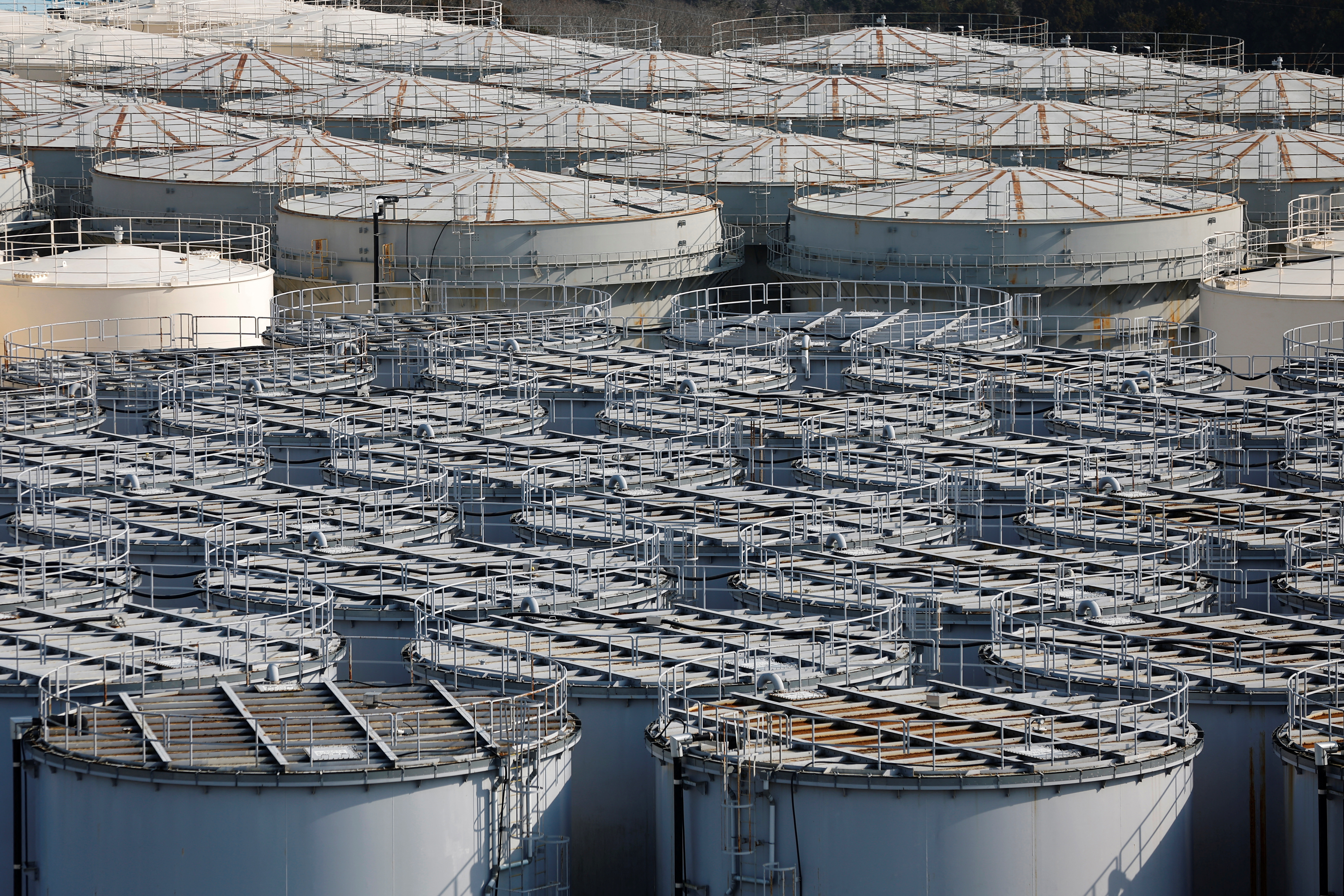 Tanks at the Fukushima Daiichi site holding treated but still radioactive water