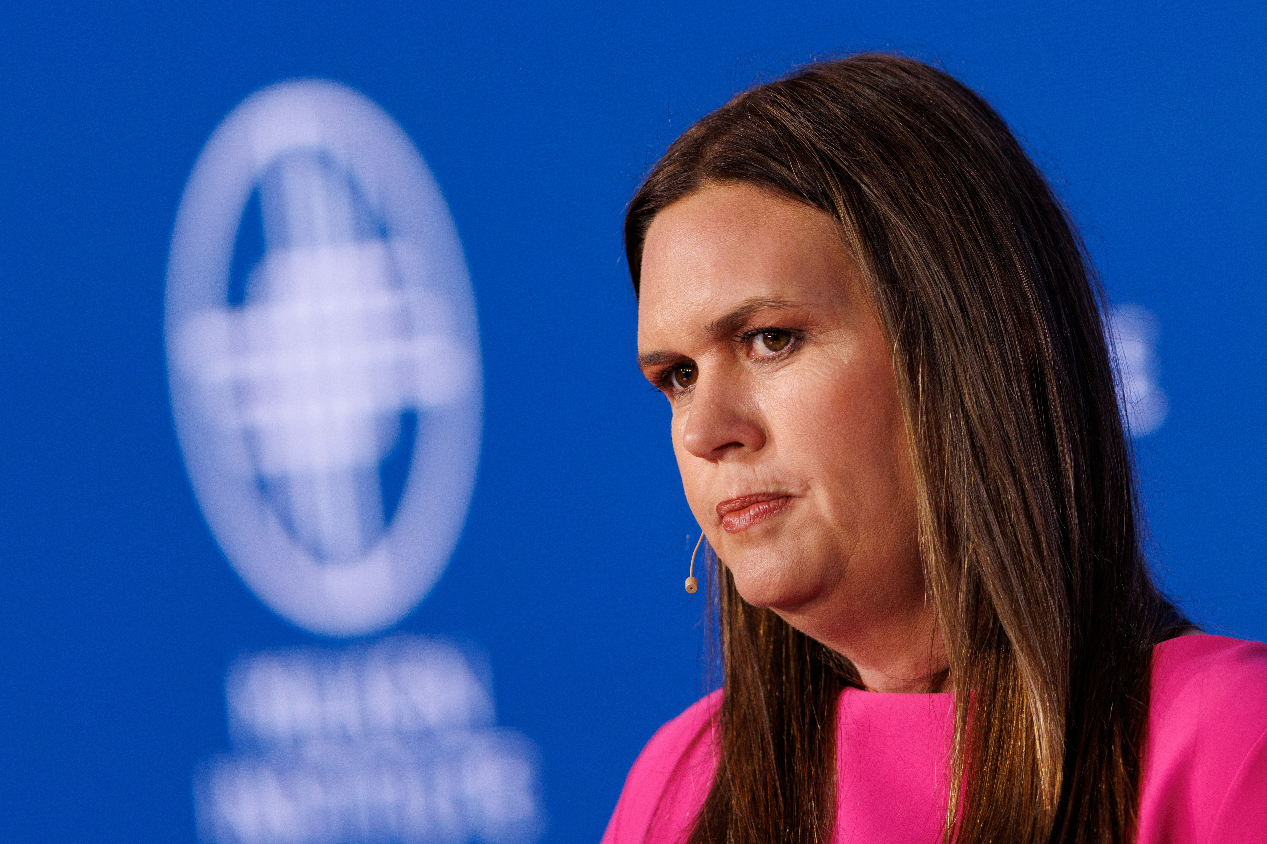 Sarah Huckabee Sanders, Governor, State of Arkansas speaks at the 2023 Milken Institute Global Conference in Beverly Hills, California.
