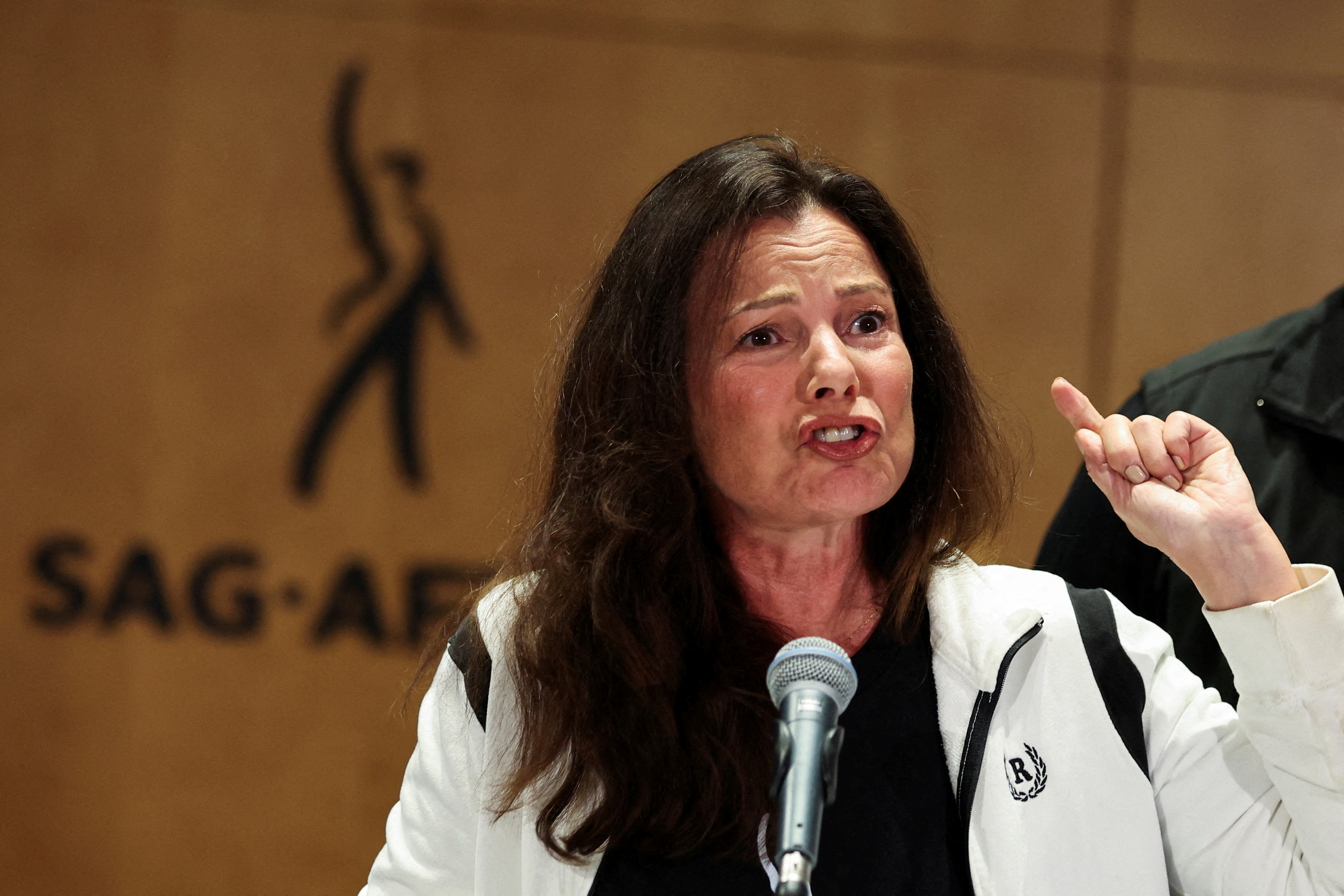 SAG-AFTRA union President Fran Drescher speaks at SAG-AFTRA offices
