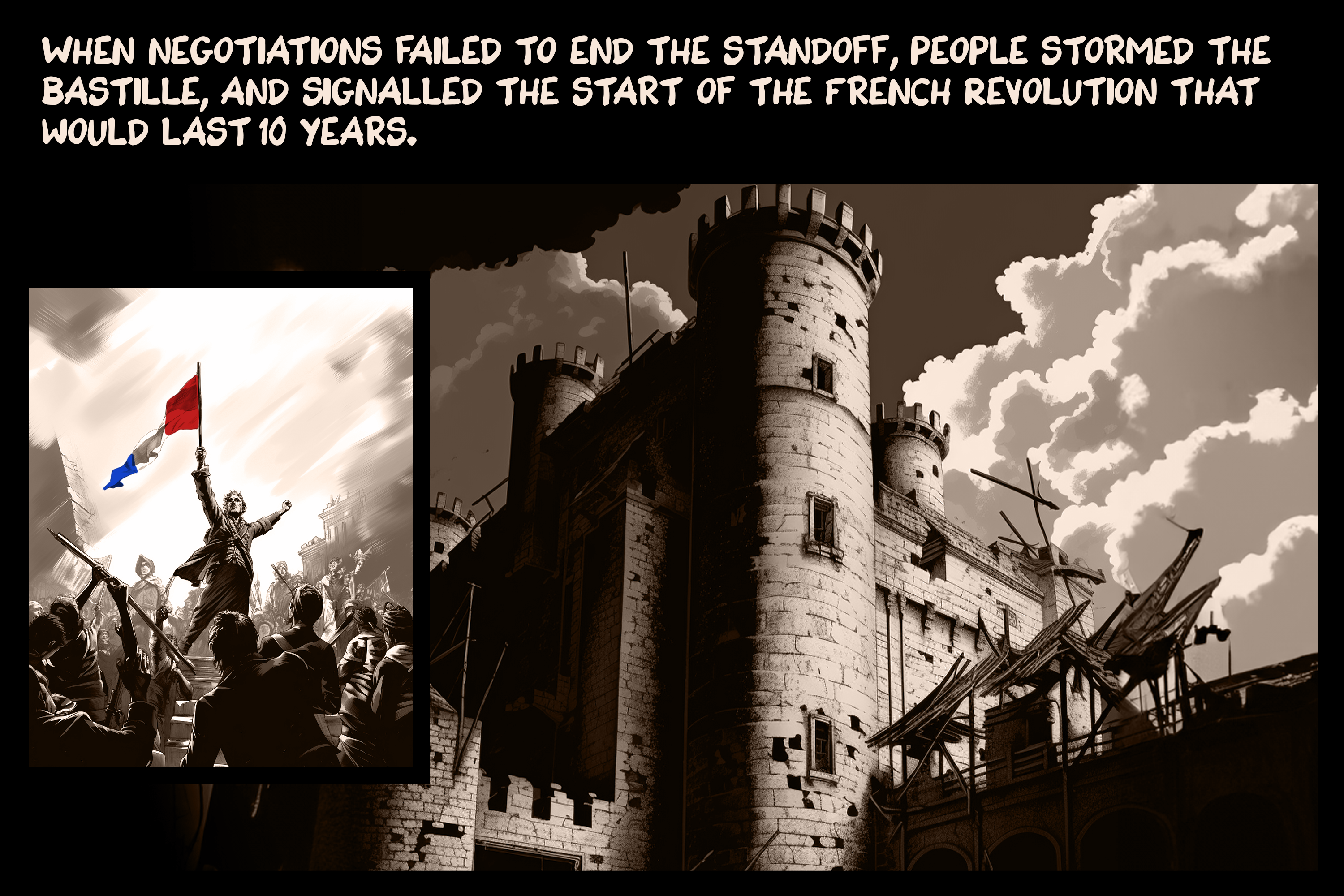 When negotiations failed to end the standoff, people stormed the Bastille, and signalled the start of the French Revolution that would last 10 years.