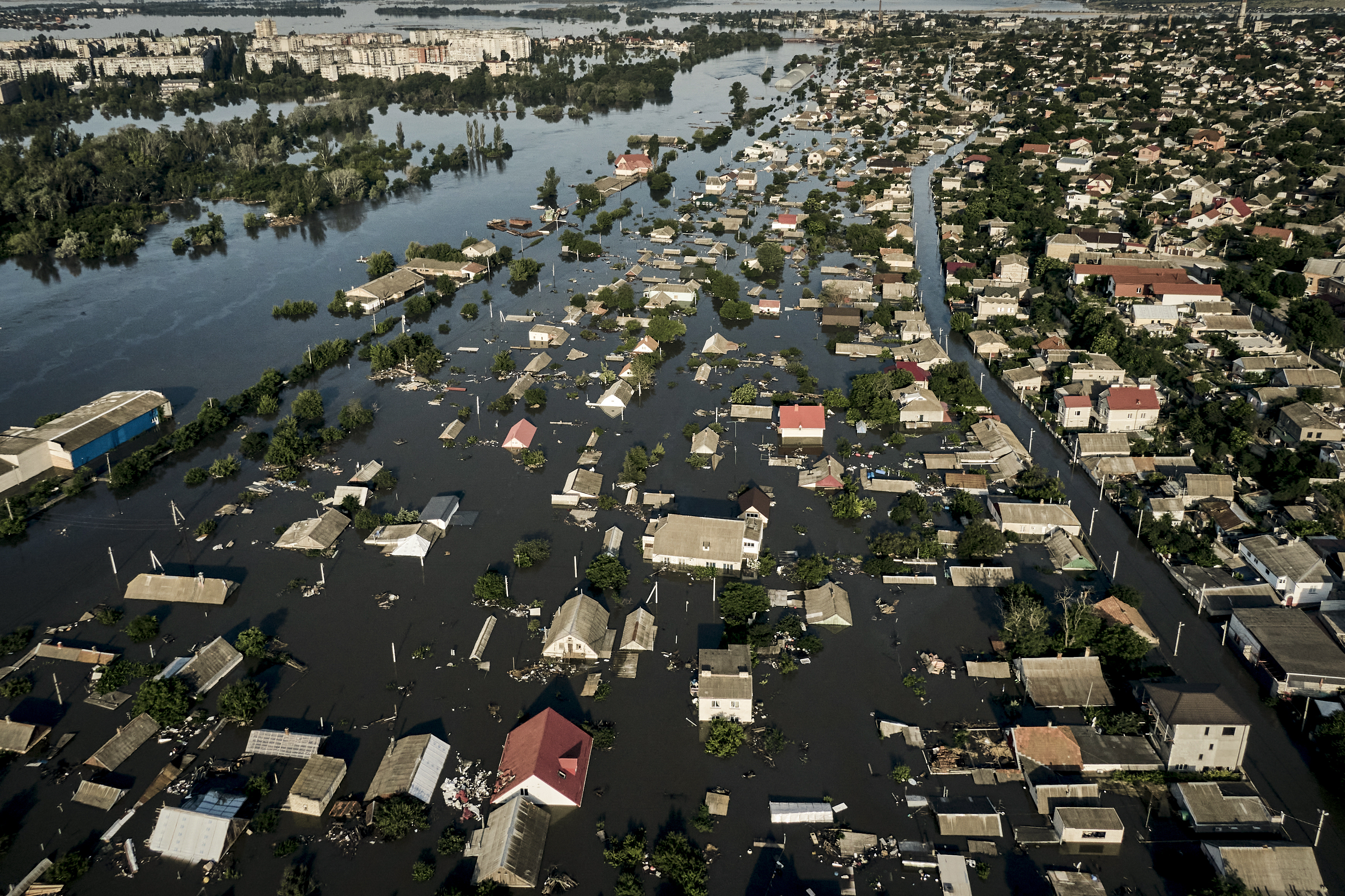 Streets are flooded in Kherson, Ukraine,