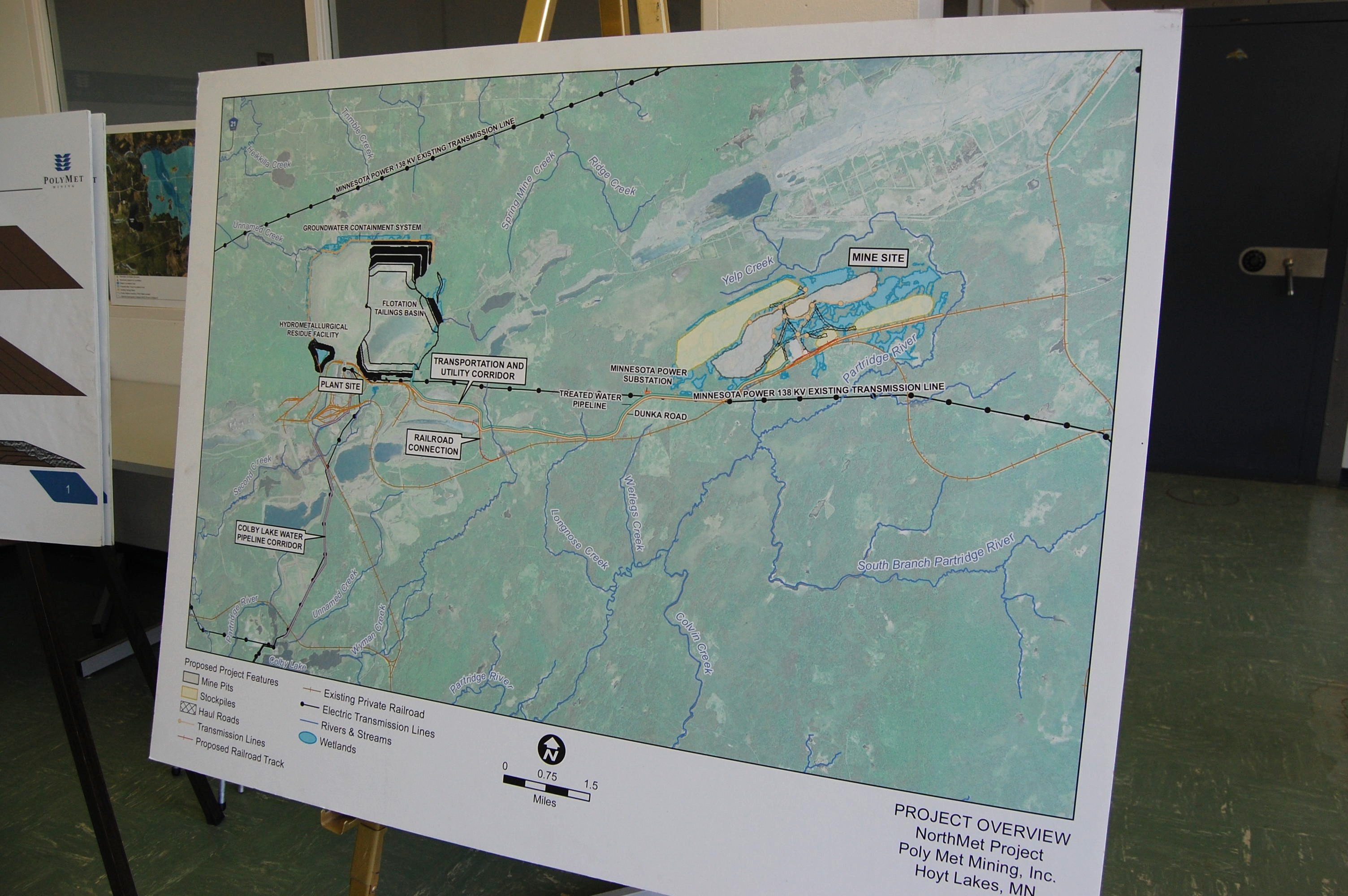A map showing the proposed NorthMet mining project in northern Minnesota, US