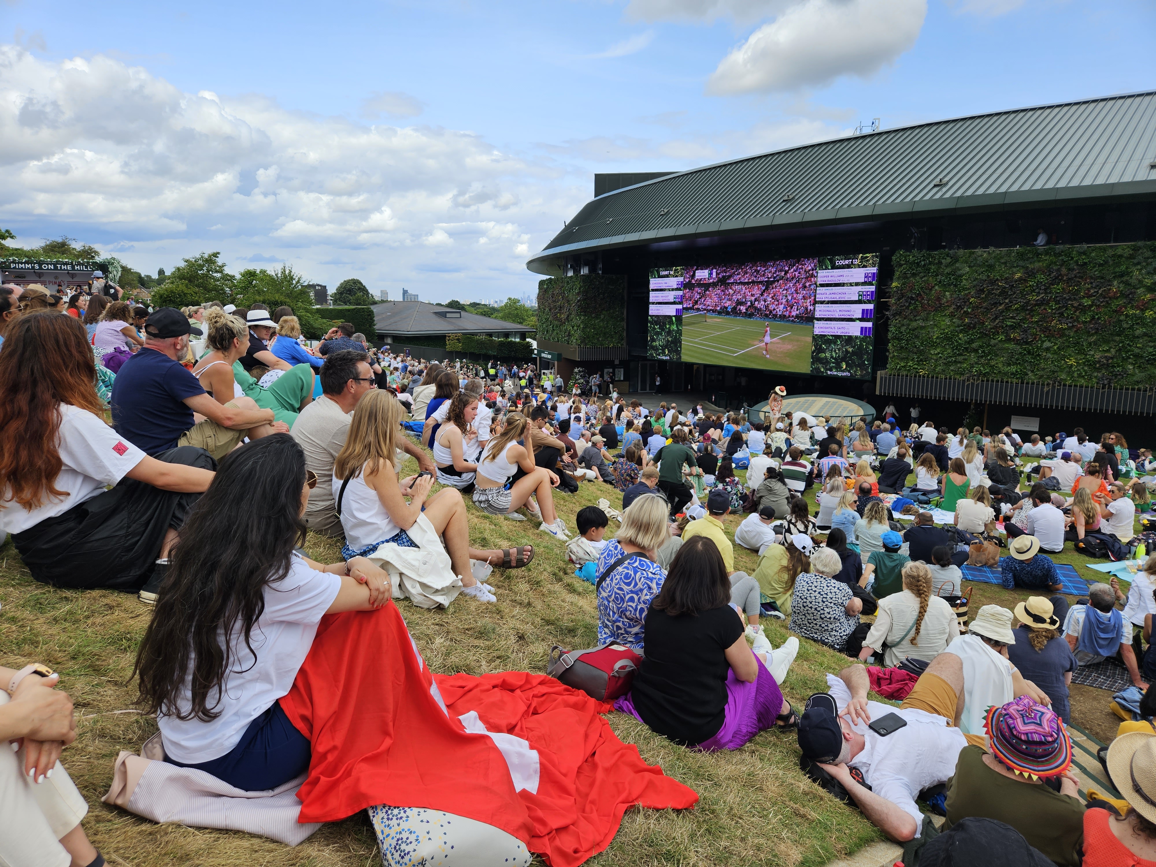 A Tunisian fan watches the women's singles semifinals on the Hill at Wimbledon.