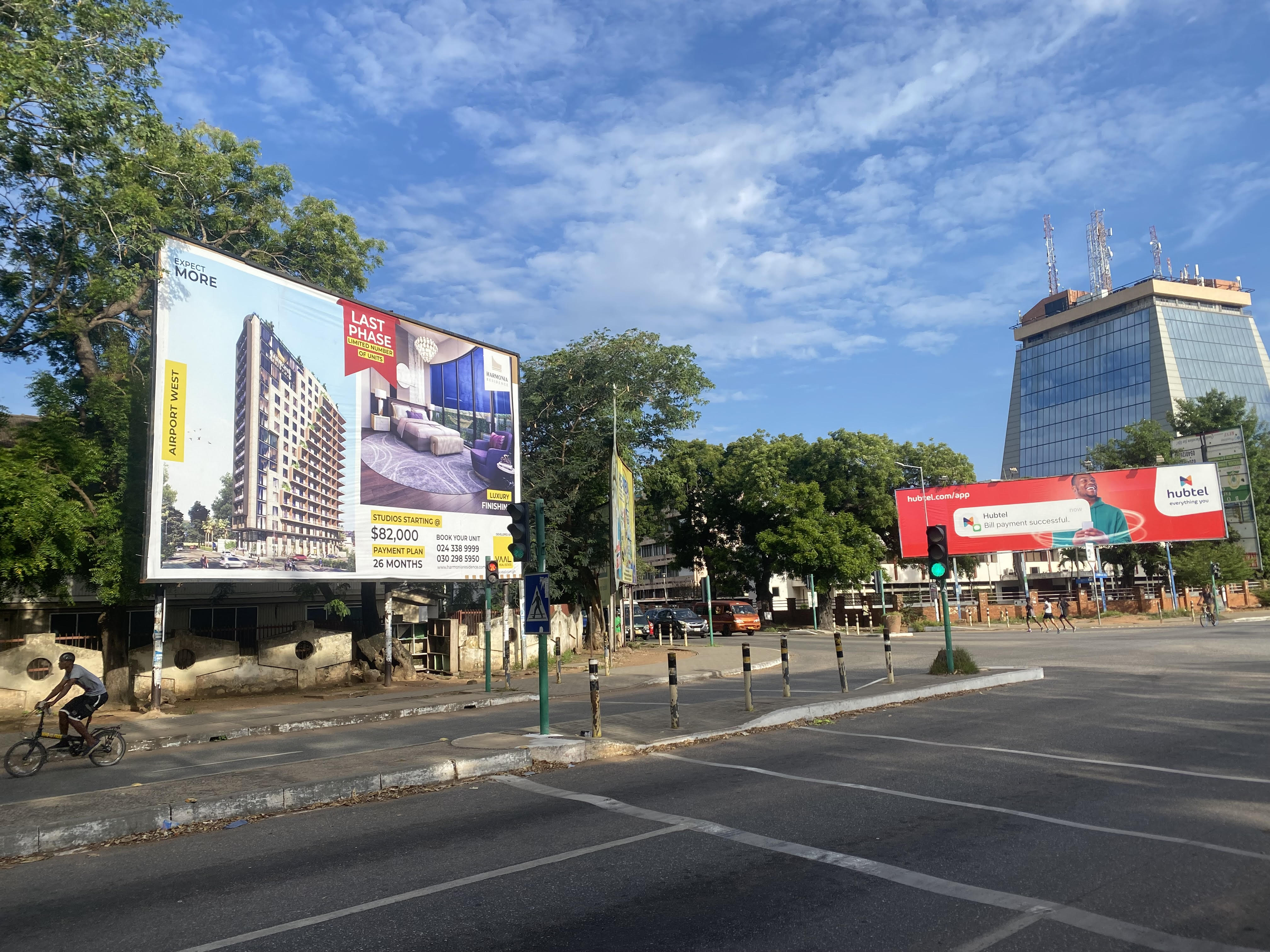 A billboard showing a dollar-denominated property for sale in Airport West area of Accra, Ghana