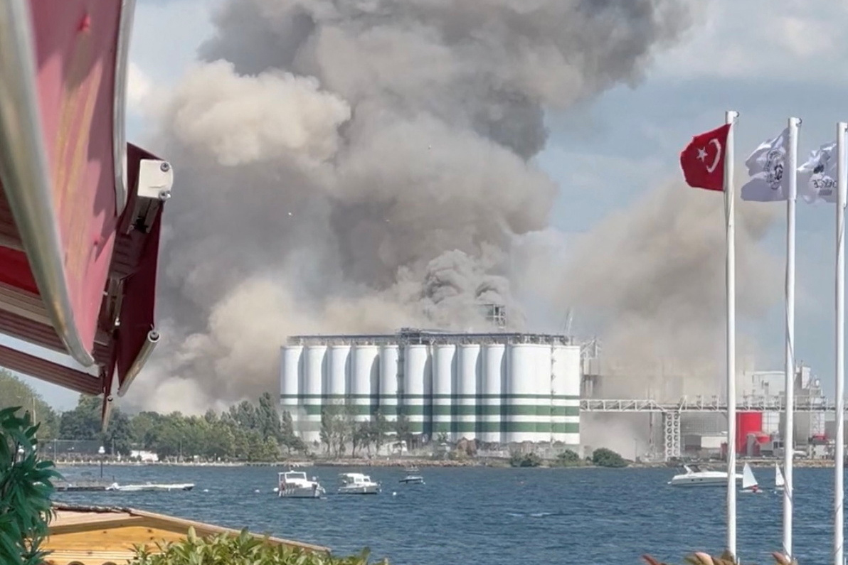 Smoke is seen after an explosion rocked grain silos