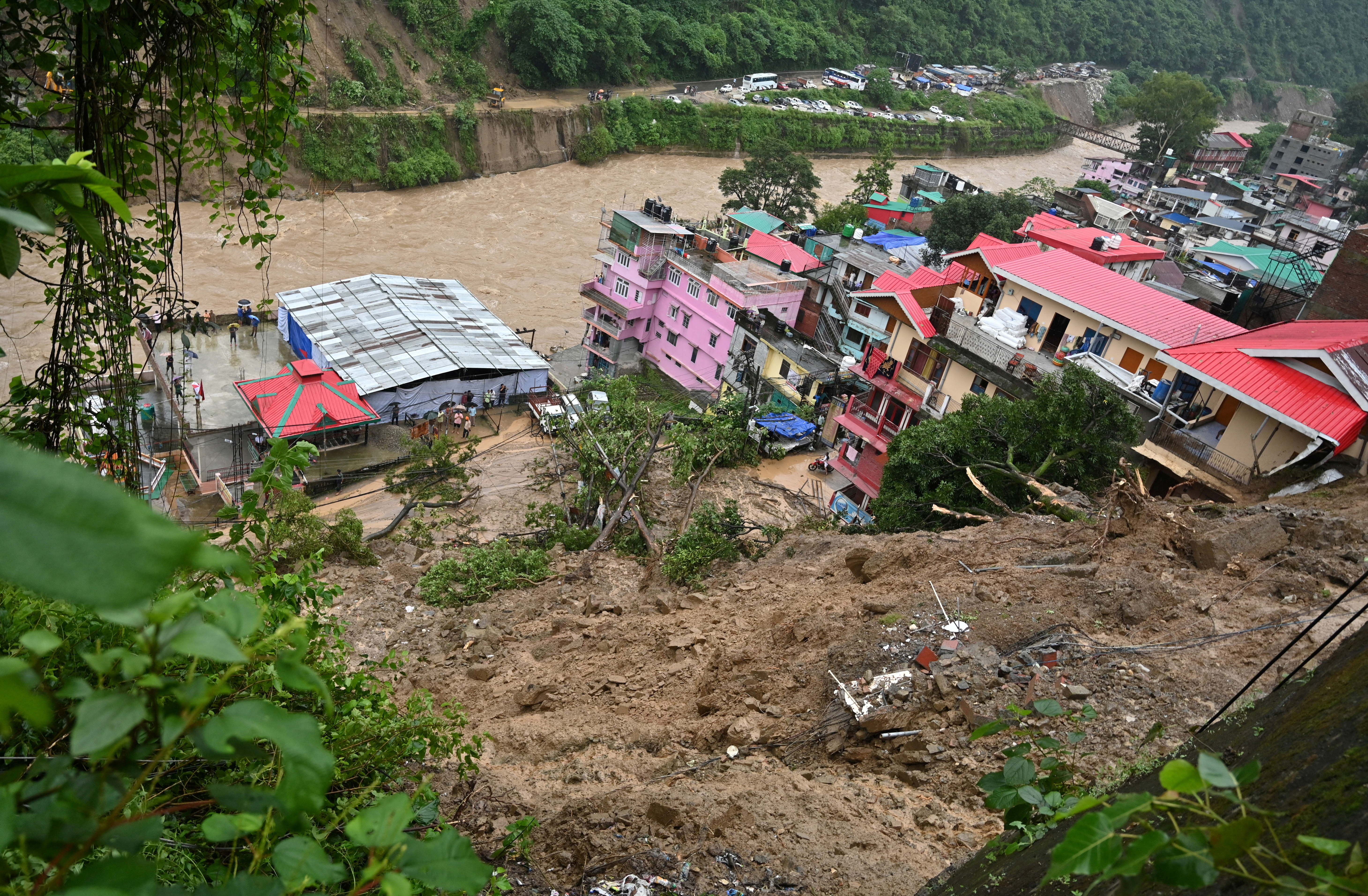A view shows debris after a landslide following torrential rain in Mandi in the northern state of Himachal Pradesh, India, August 14, 2023