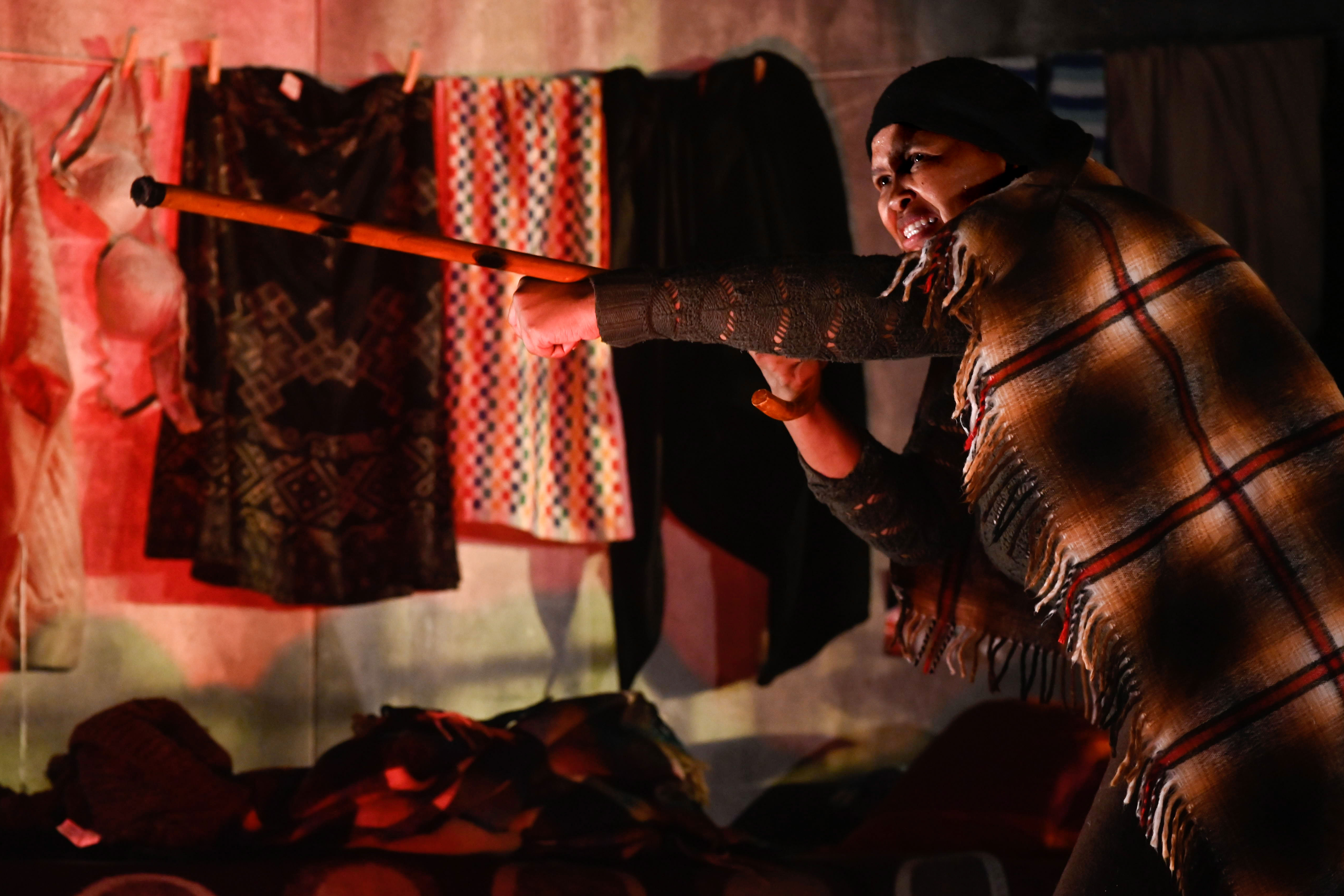 South African actor and playwright Mpume Mthombeni in the play Isidlamlilo on July 17, 2023 in Johannesburg, South Africa