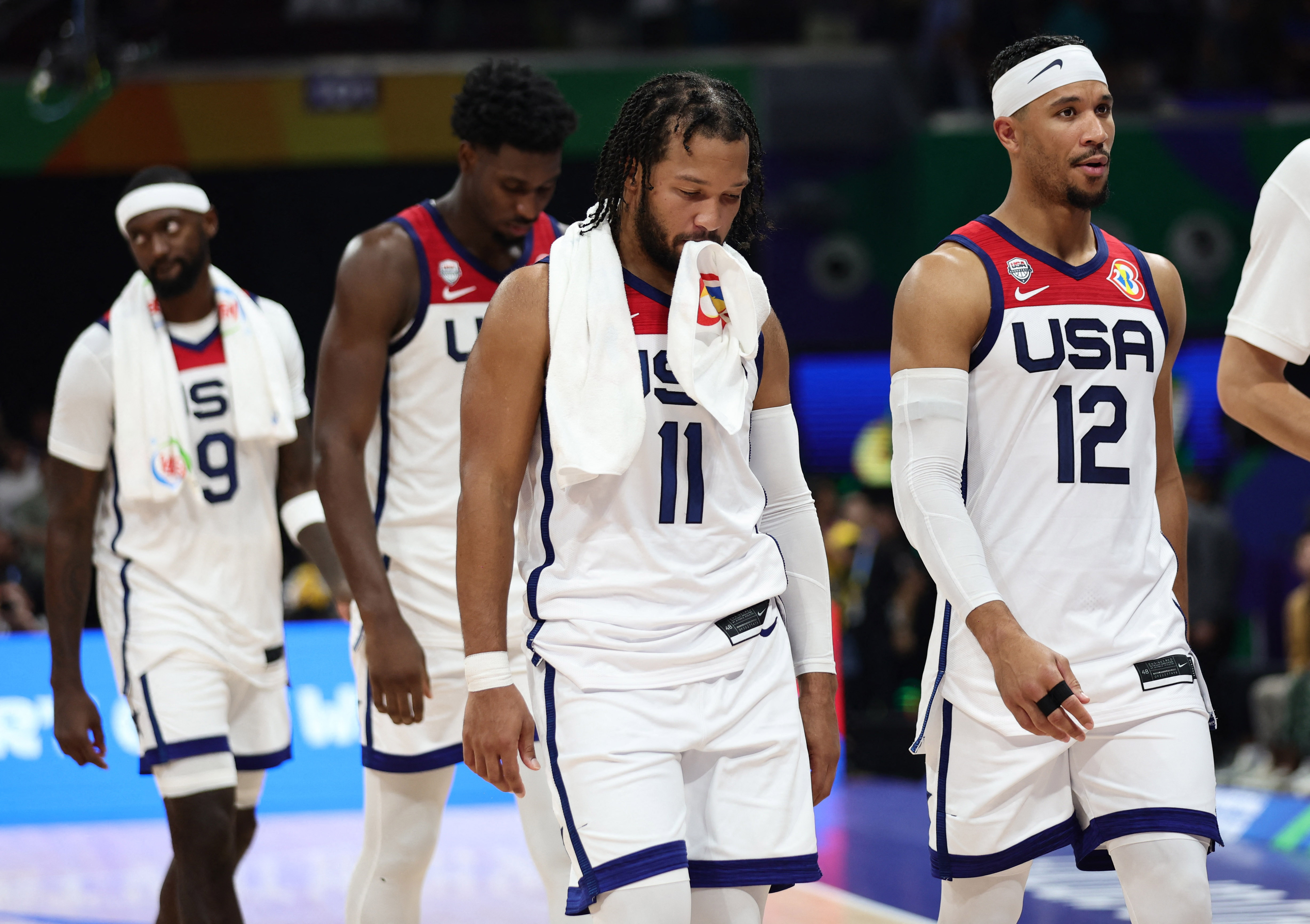  Jalen Brunson and Josh Hart of the U.S. look dejected after the match 