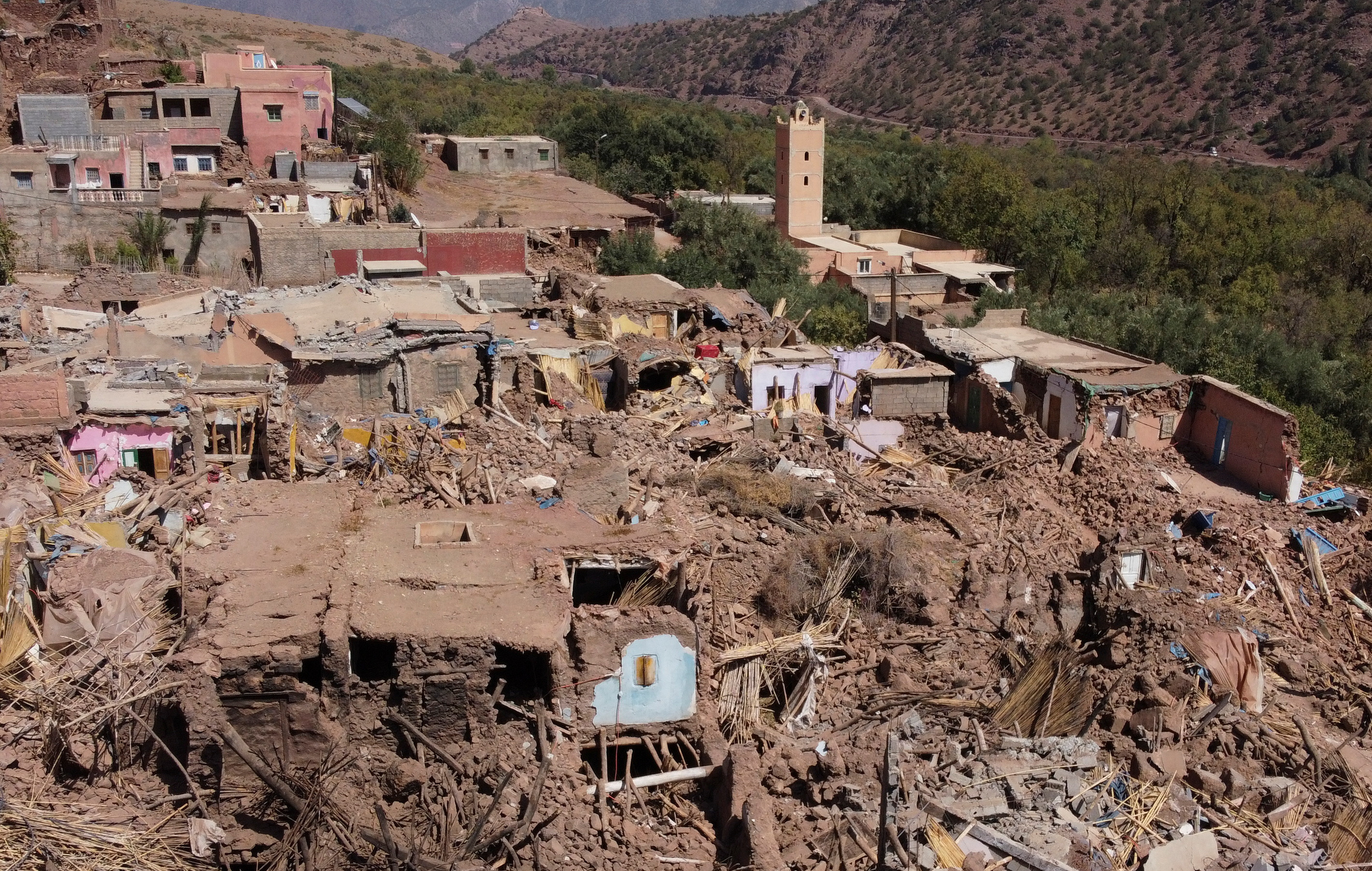 A view shows destroyed houses in the aftermath of a deadly earthquake in the village of Tinmel, Morocco, September 12, 2023. REUTERS/Nacho Doce