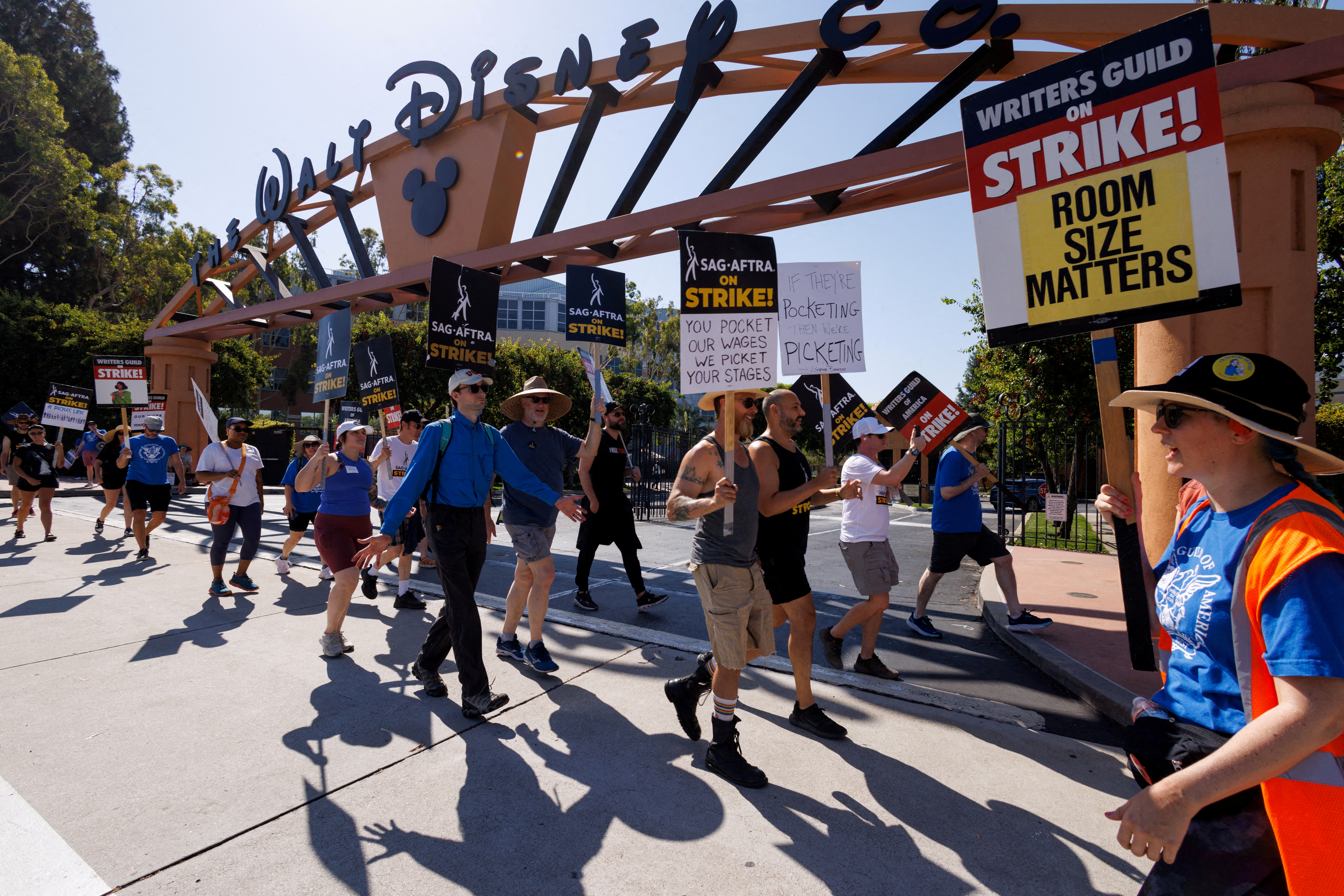 Actors and writers on the picket line outside a Hollywood studio