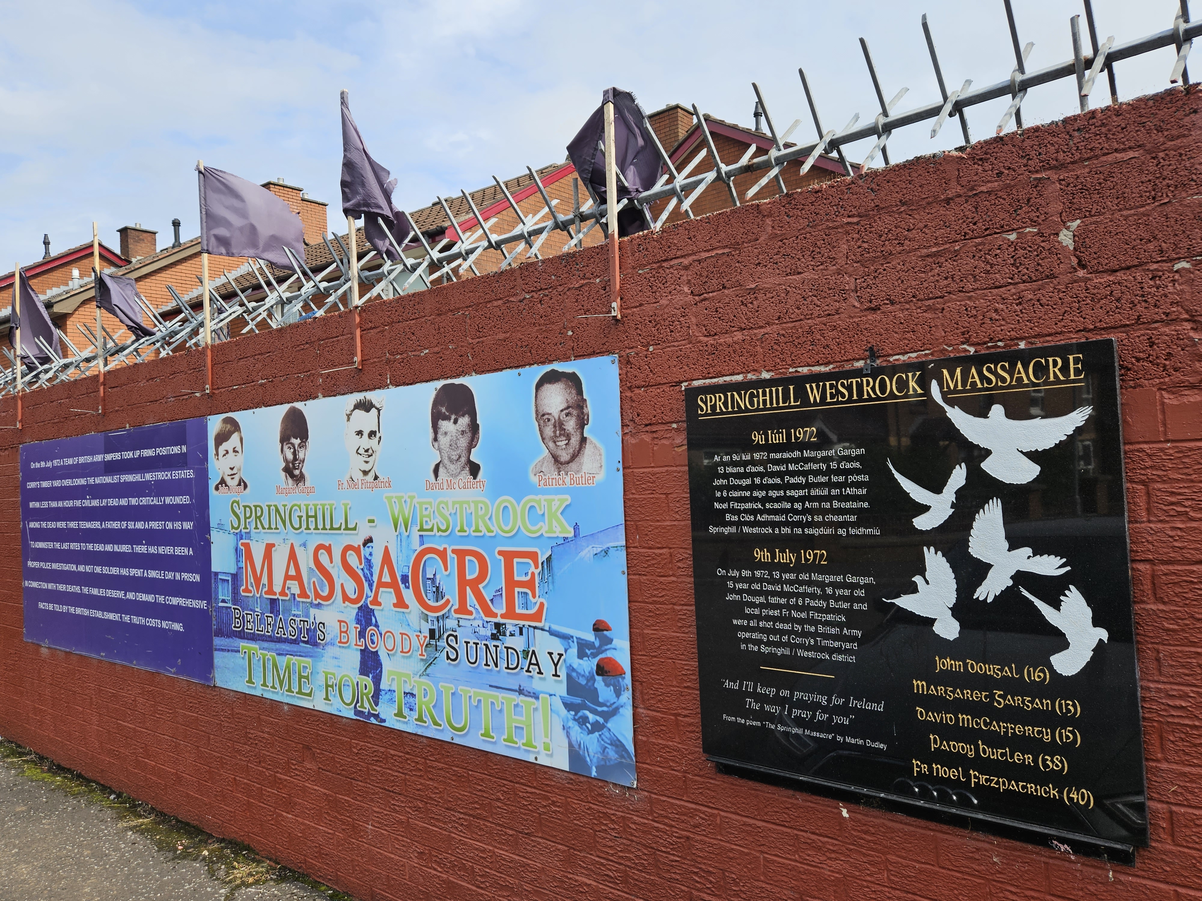 a small memorial garden for Springhill massacre in 1972 created by the community at Westrock where the attack happened