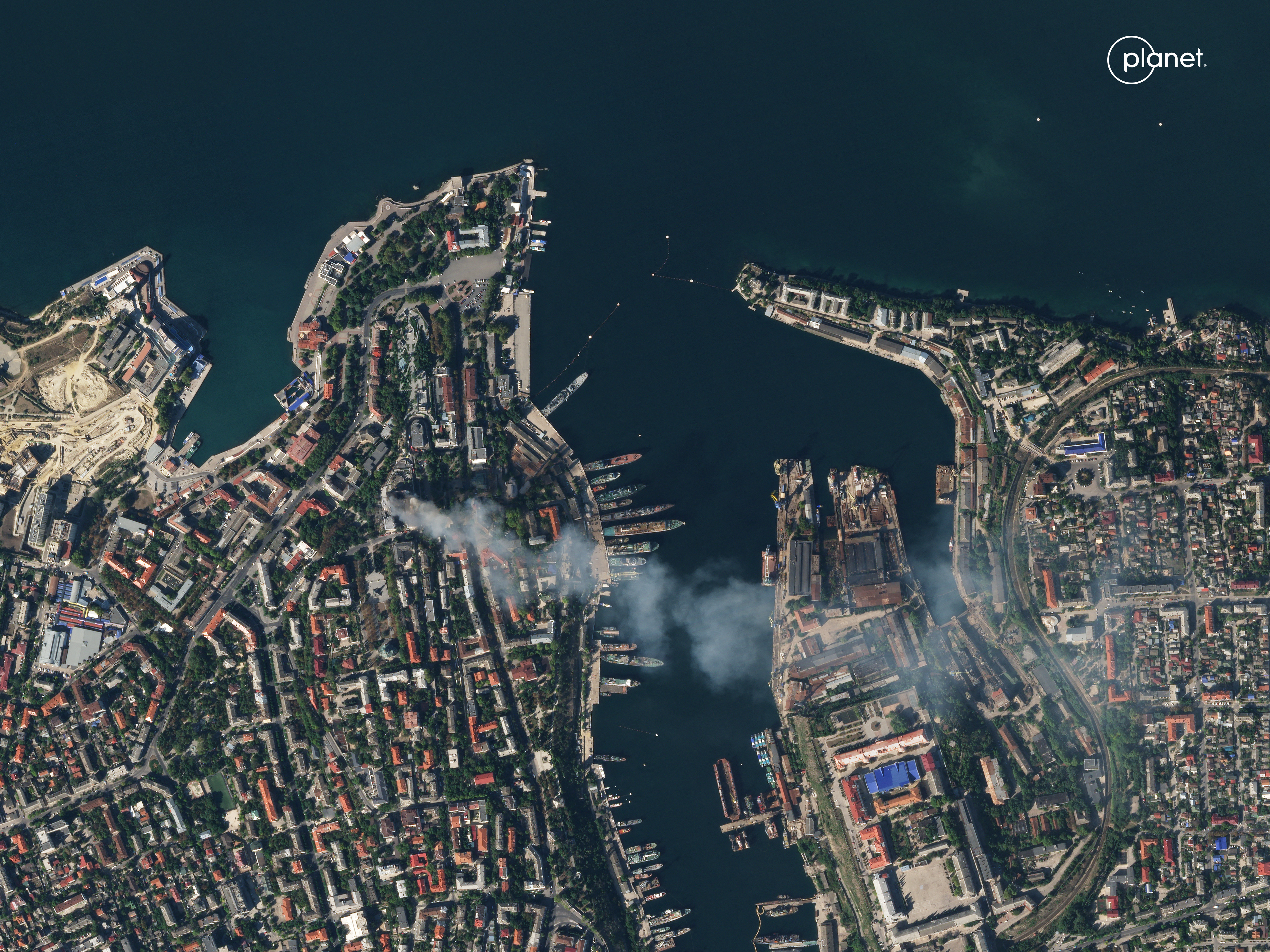 This handout satellite image released on September 23, 2023 by Planet Labs PBC shows an aerial view of the city of Sevastopol after a missile attack struck the headquarters of Moscow's Black Sea fleet in annexed Crimea on September 22, 2023.