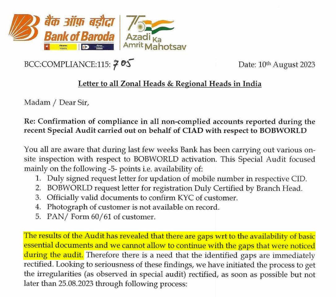 The bank formally admits to shortcomings revealed in the auditing and chalks out a plan to fix them.