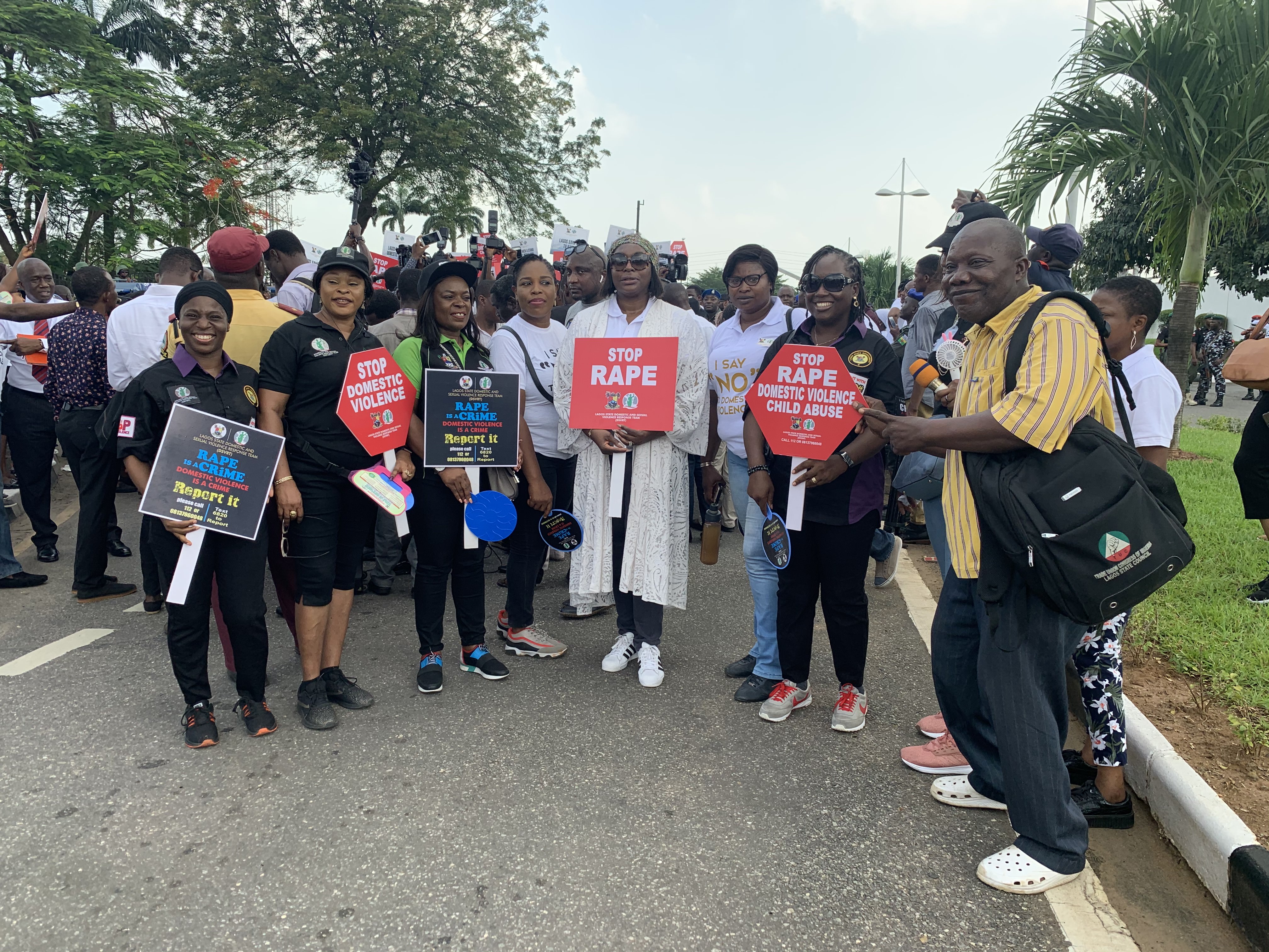 Ego Boyo (middle) joins a walk against rape in Lagos, Nigeria