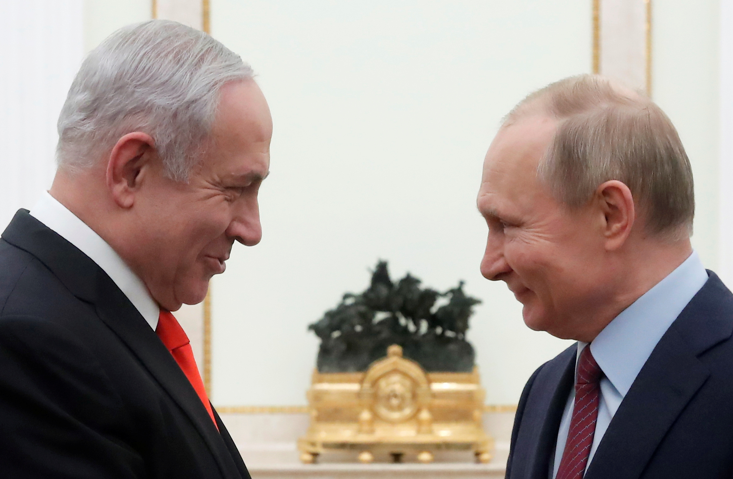 Russian President Vladimir Putin meets Israeli Prime Minister Benjamin Netanyahu in Moscow in January 2020
