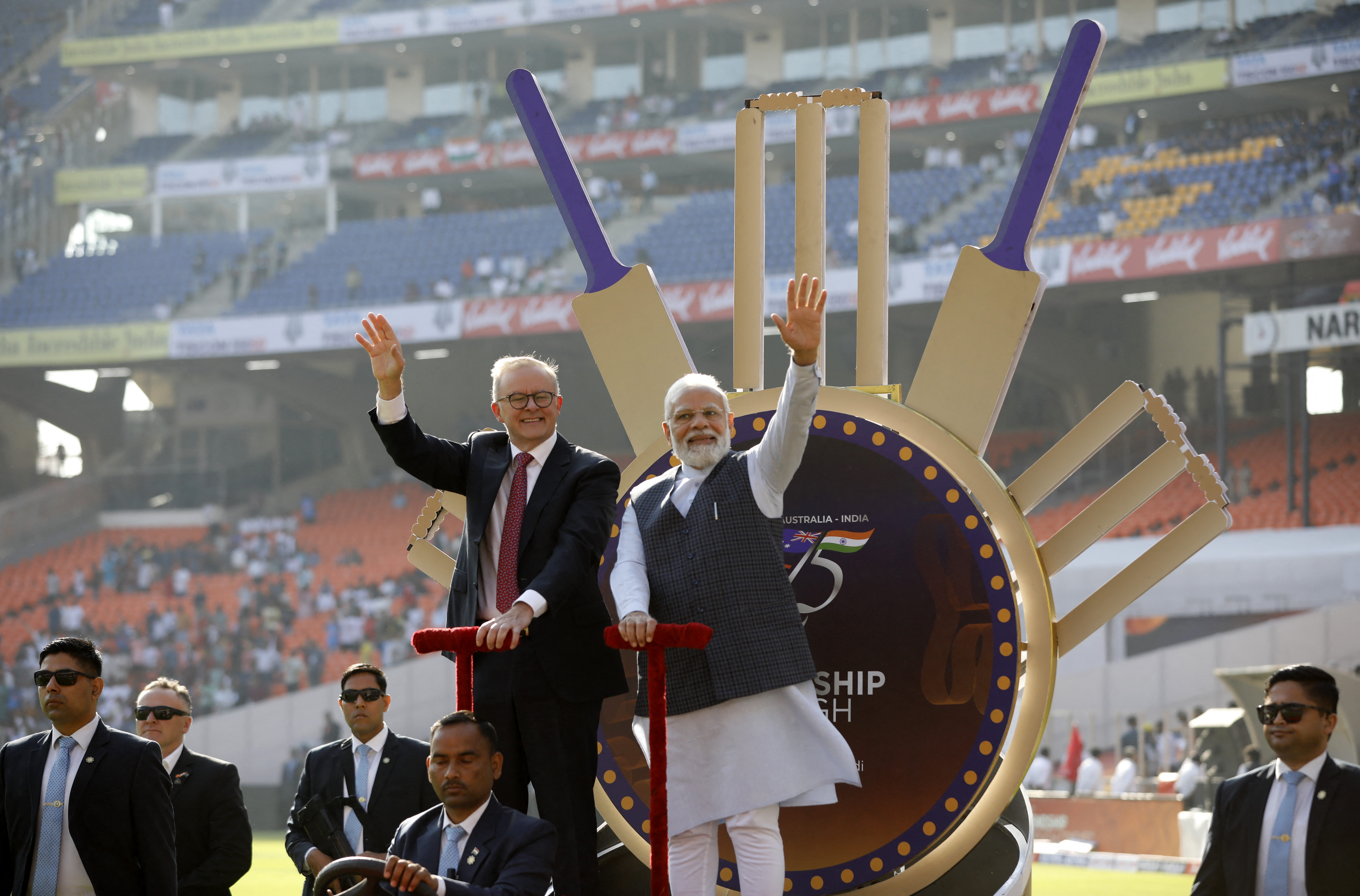 India Prime Minister Narendra Modi and Australia Prime Minister Anthony Albanese are seen before the match