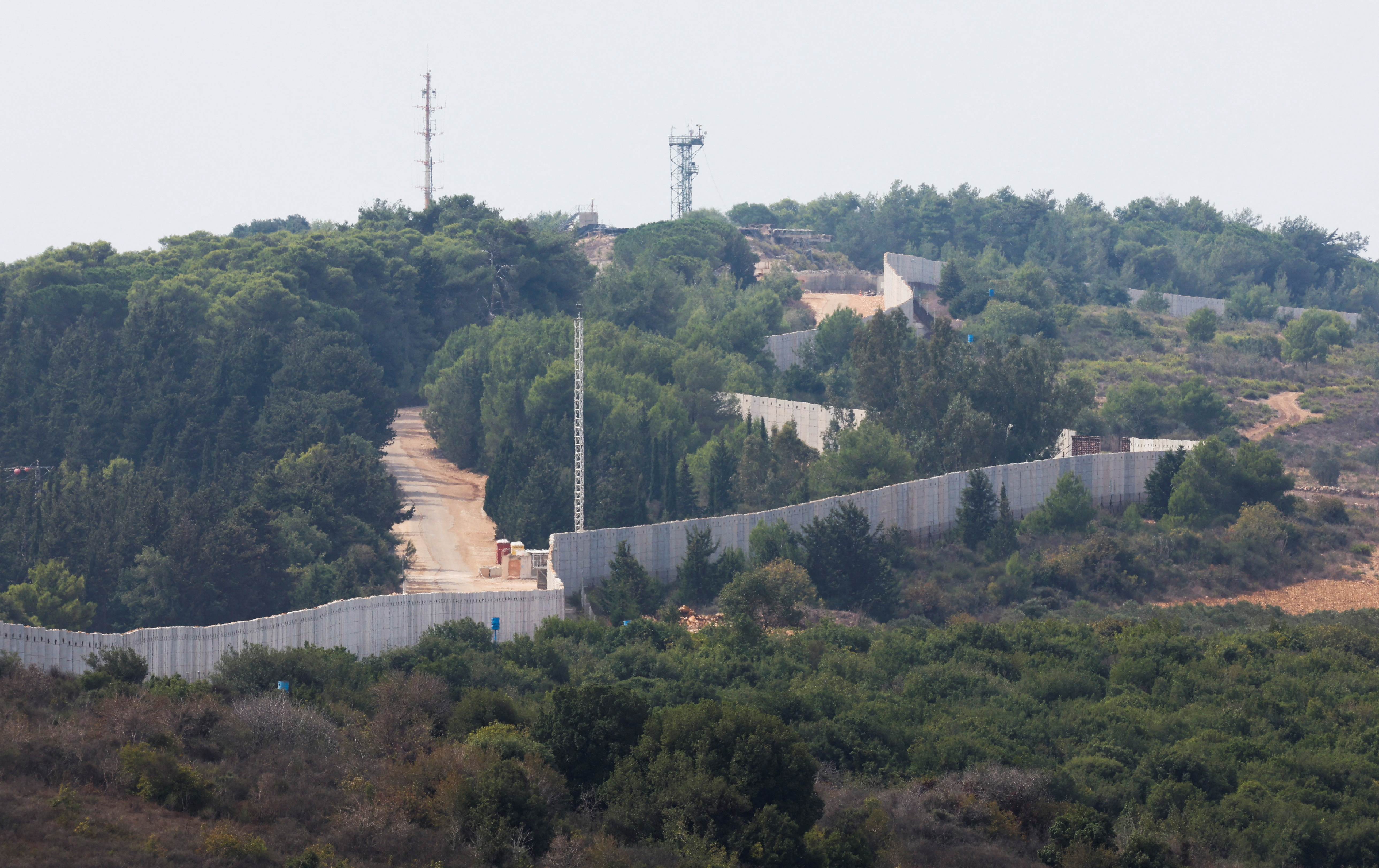 A border wall is pictured in the town of Marwahin, near the border with Israel,