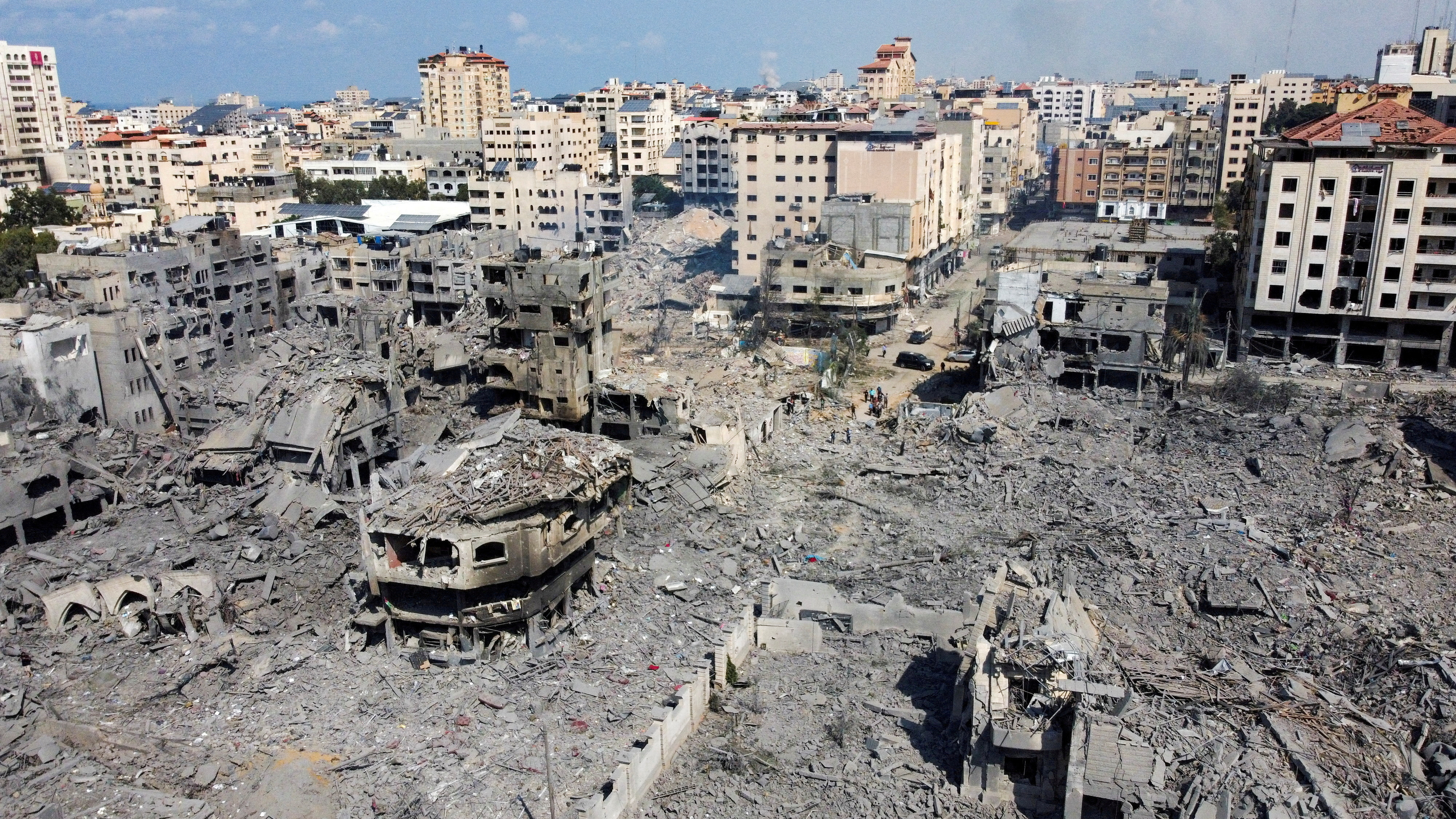 A view shows houses and buildings destroyed by Israeli strikes in Gaza City