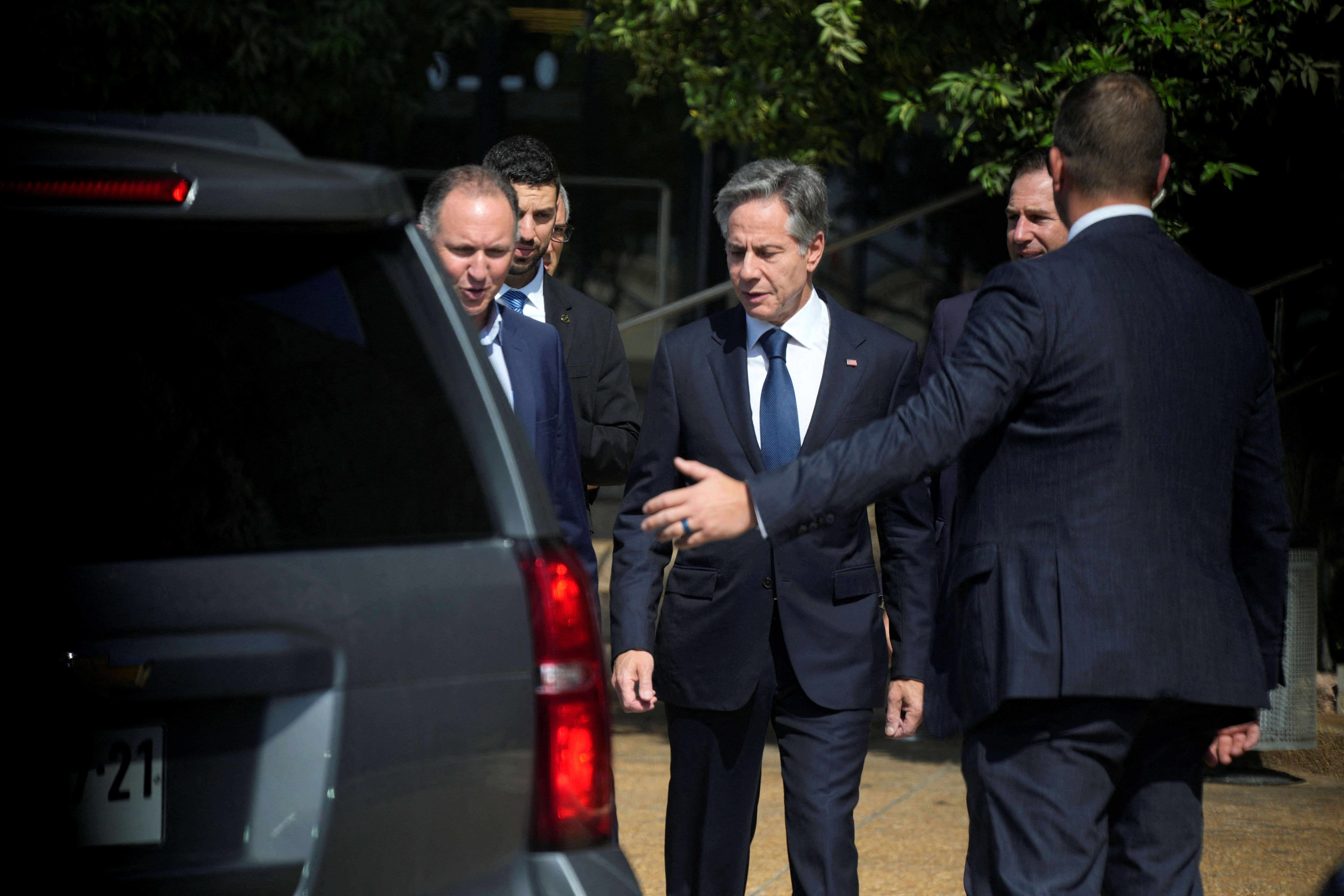 Secretary of State Antony Blinken leaves from Ben Gurion Airport in Tel Aviv