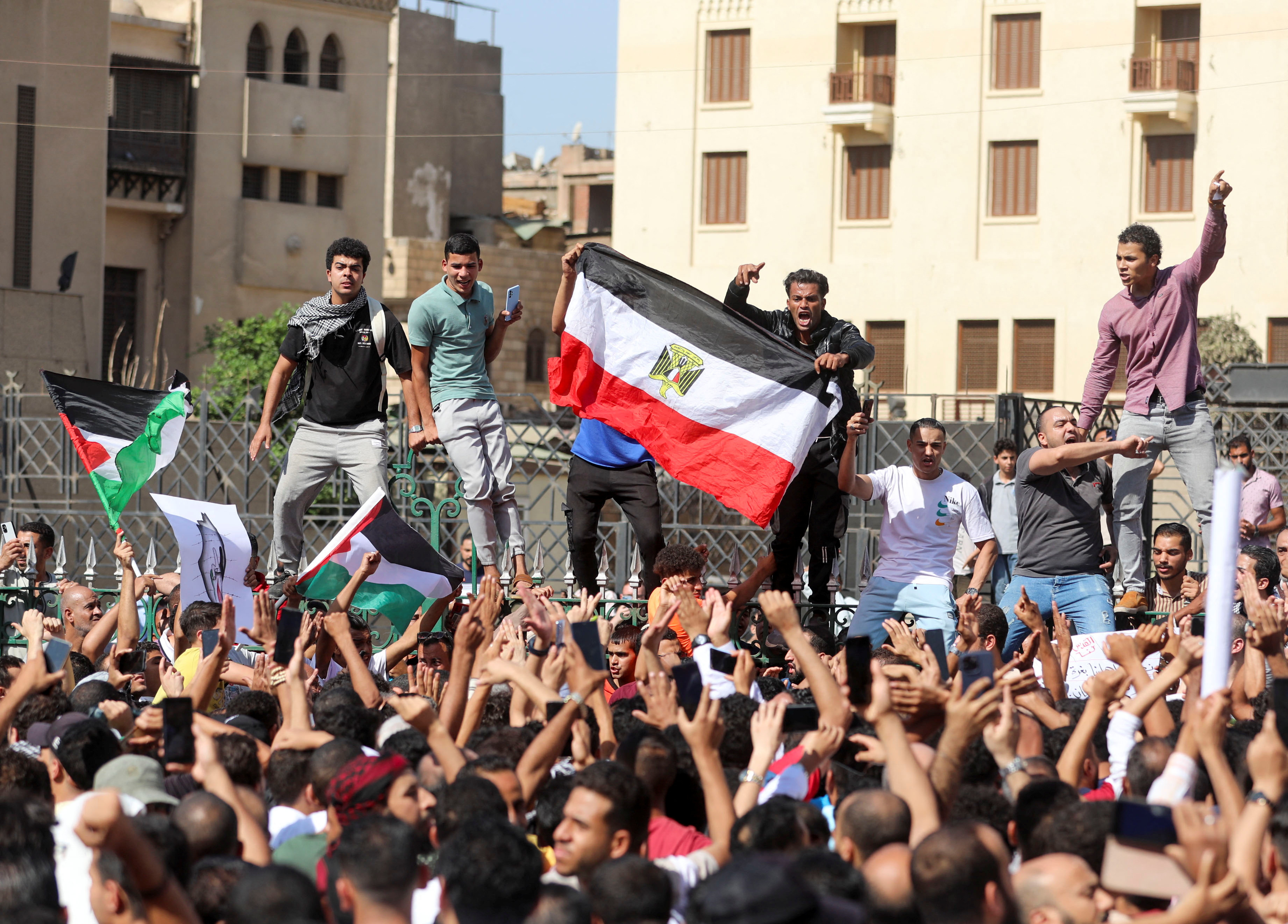 People take part in a protest in support of Palestinians