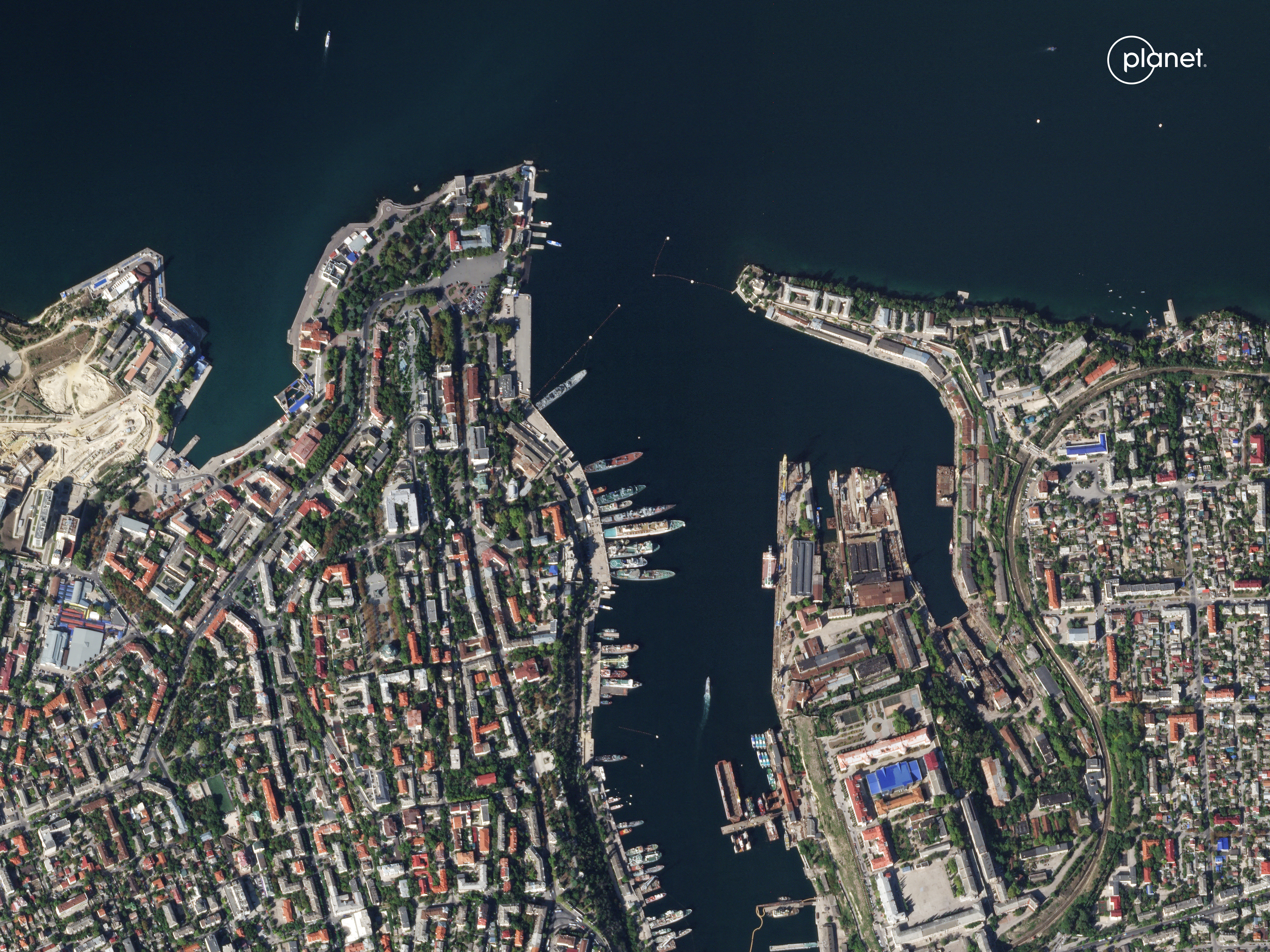 aerial view of the city of Sevastopol before a missile attack struck the headquarters of Moscow's Black Sea fleet in annexed Crimea on September 22, 2023