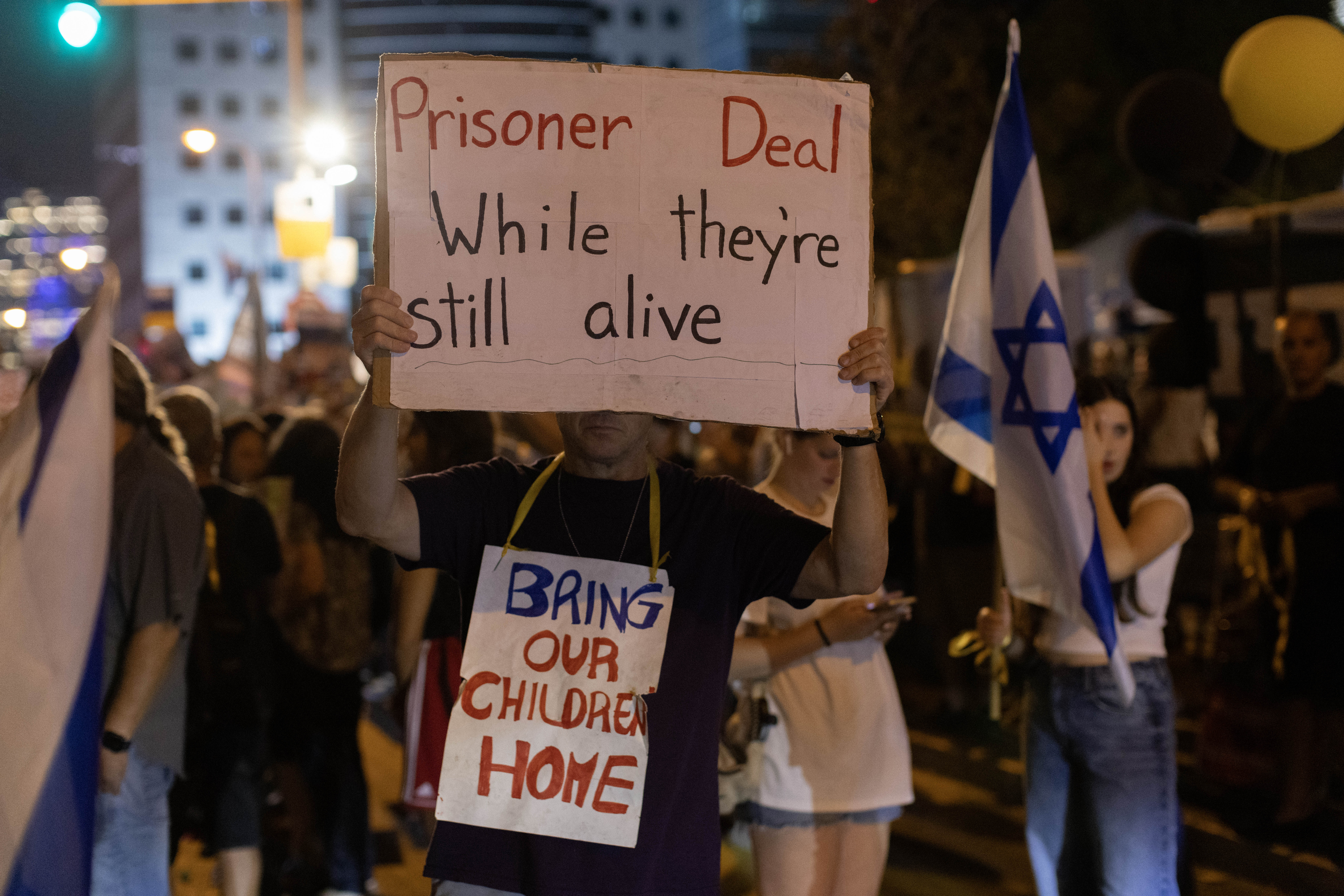 Israelis protesting at the headquarters of the Israeli Defence Ministry in Tel Aviv