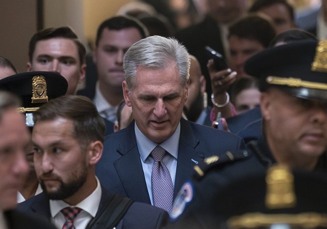 Rep. Kevin McCarthy, R-Calif., leaves the House floor after being ousted as Speaker of the House at the Capitol in Washington, Tuesday, Oct. 3, 2023. (AP Photo/J. Scott Applewhite)