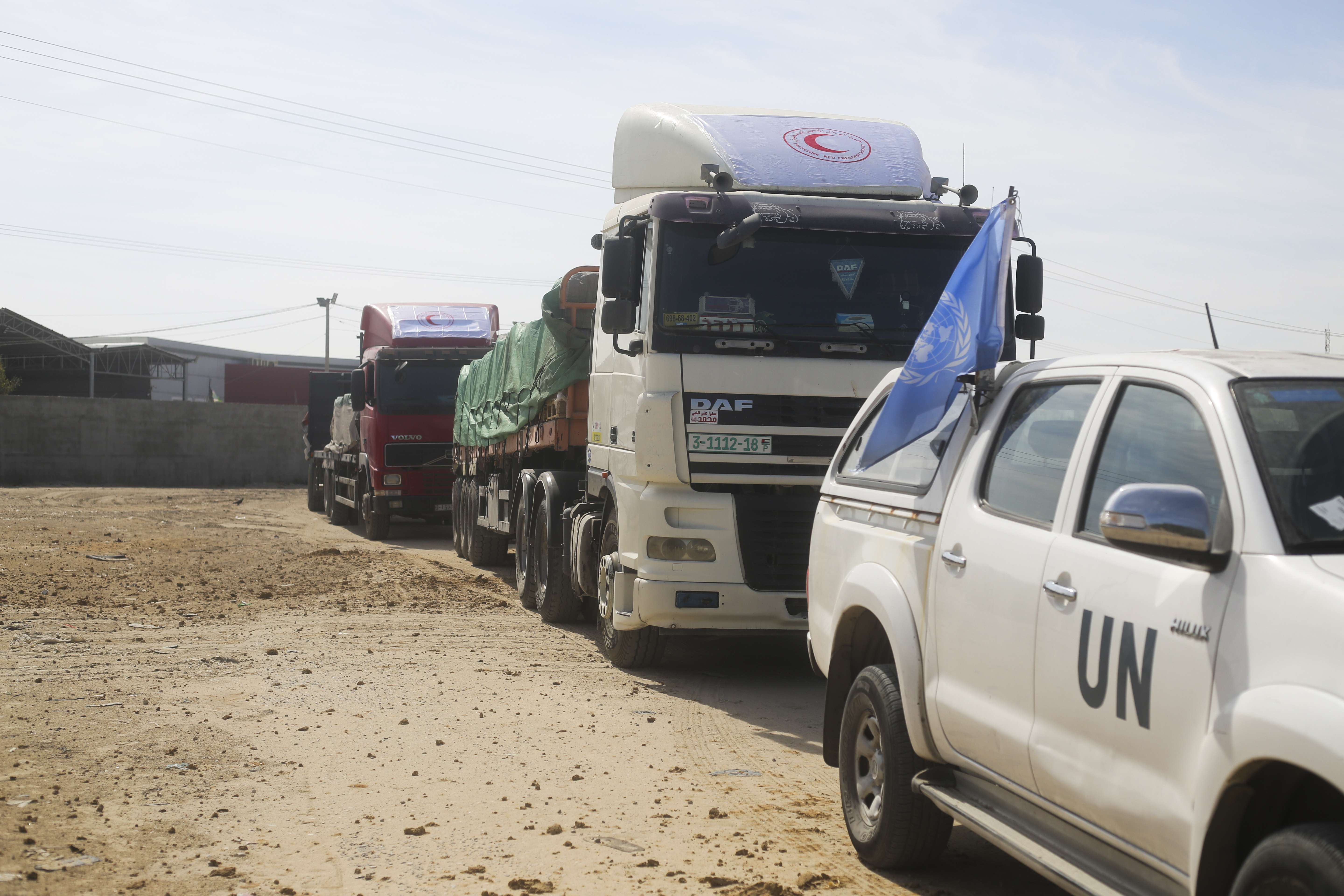 Trucks with humanitarian aid enter the Gaza Strip in Rafah on Saturday, Oct. 21, 2023. (AP Photo/Hatem Ali)