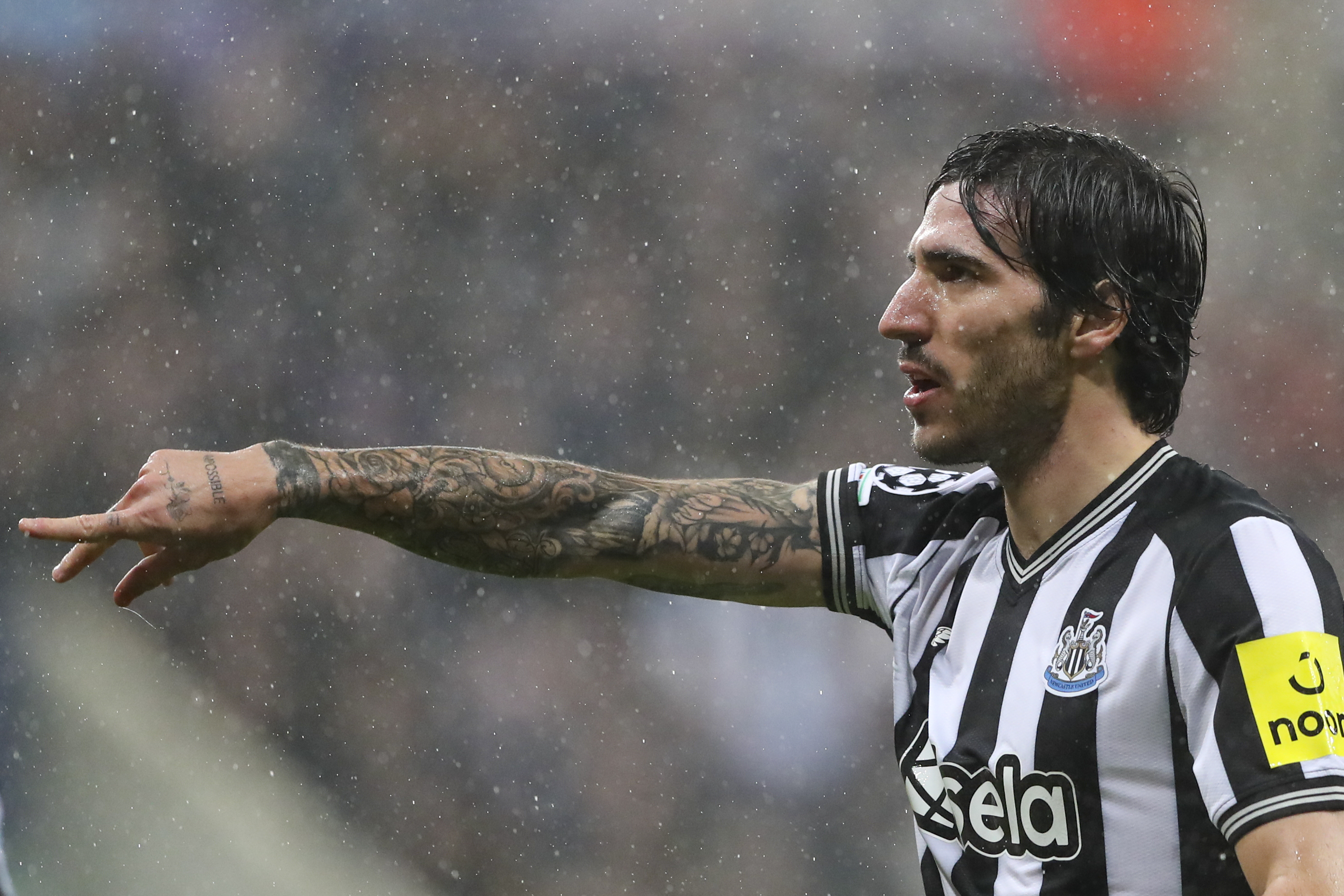 Newcastle's Sandro Tonali gestures