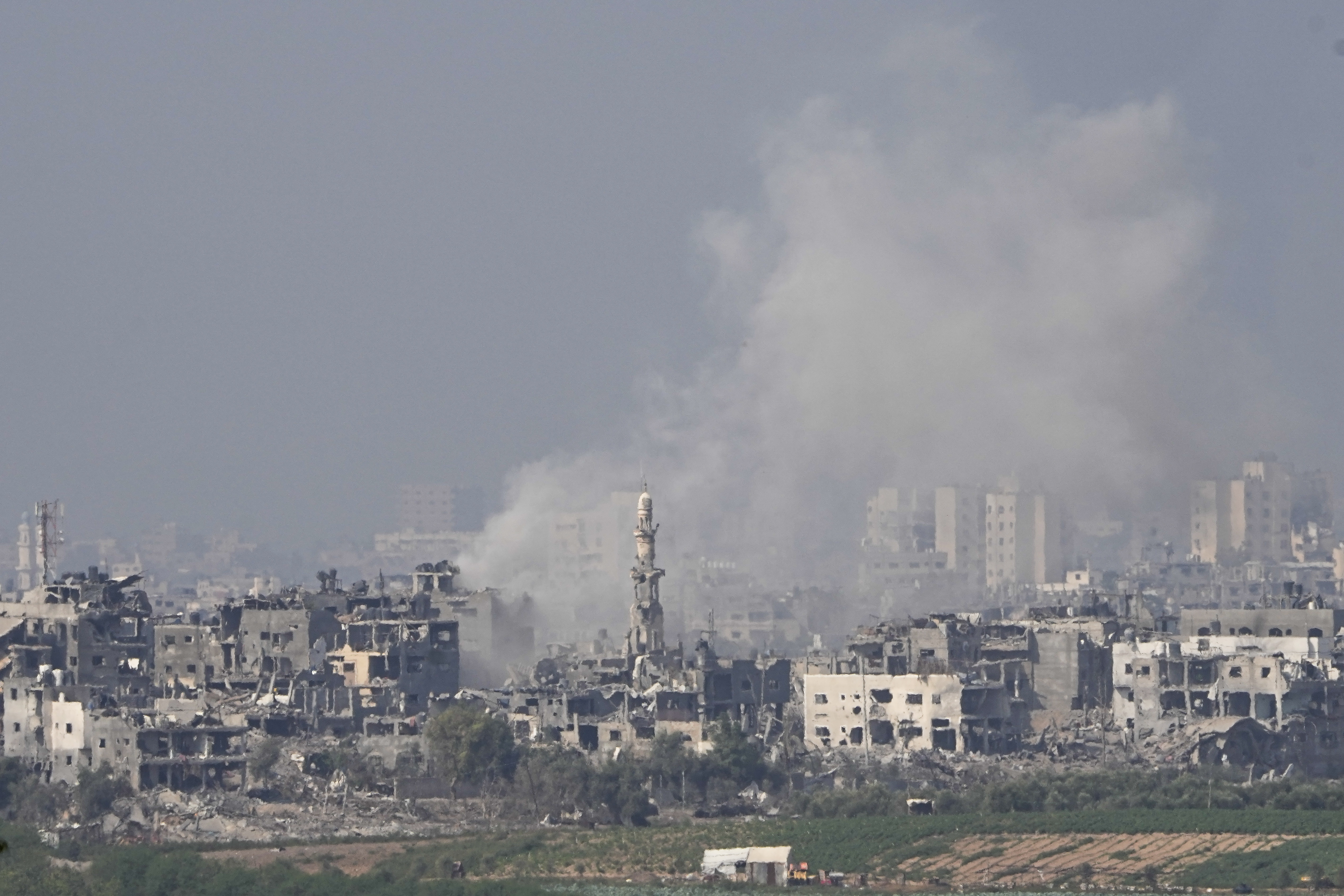 Smoke rises following an Israeli airstrike in the Gaza Strip, as seen from southern Israel