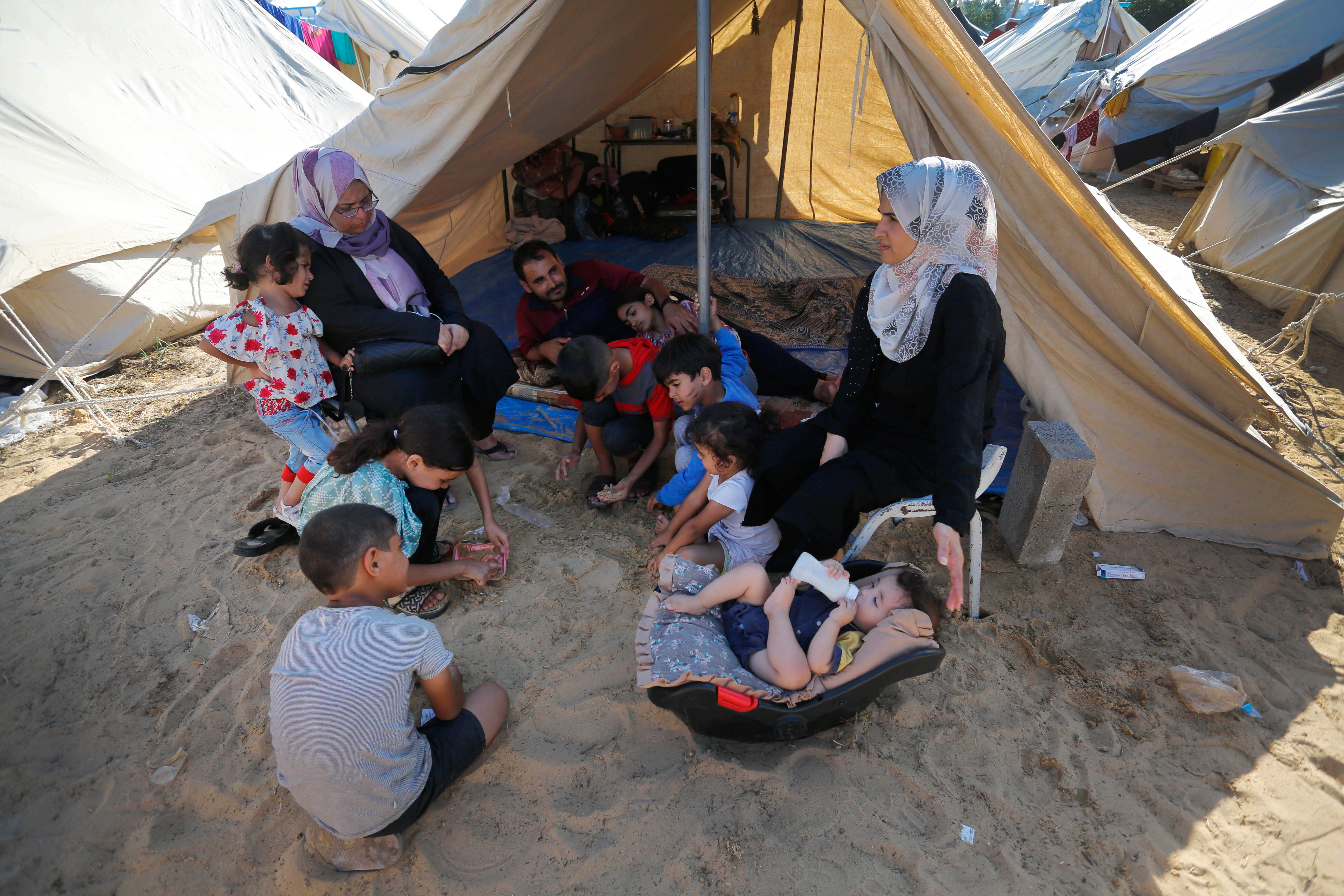 the first camp set up in Khan Younis by UNRWA for the recently displaced people in Gaza