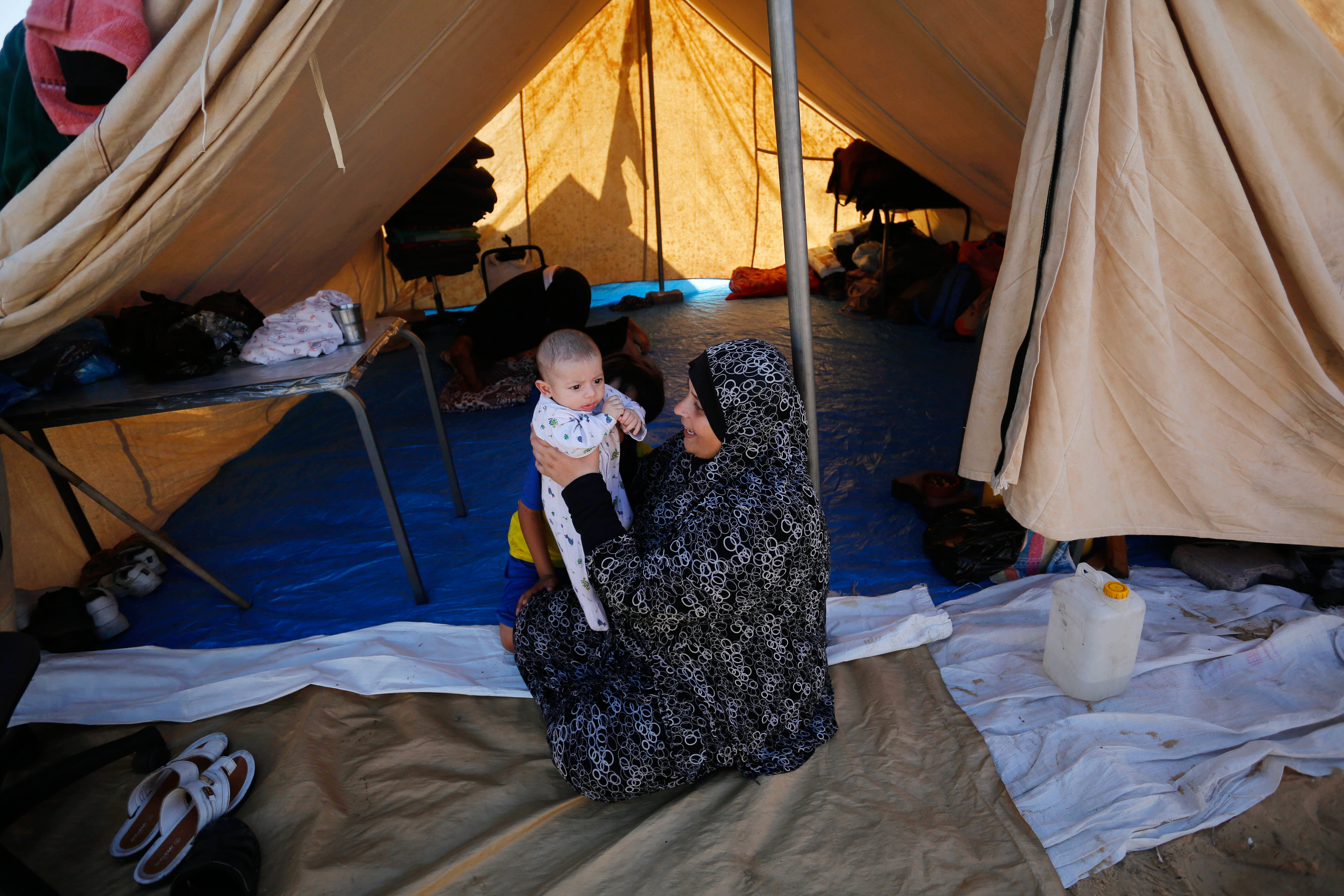 the first camp set up in Khan Younis by UNRWA for the recently displaced people in Gaza