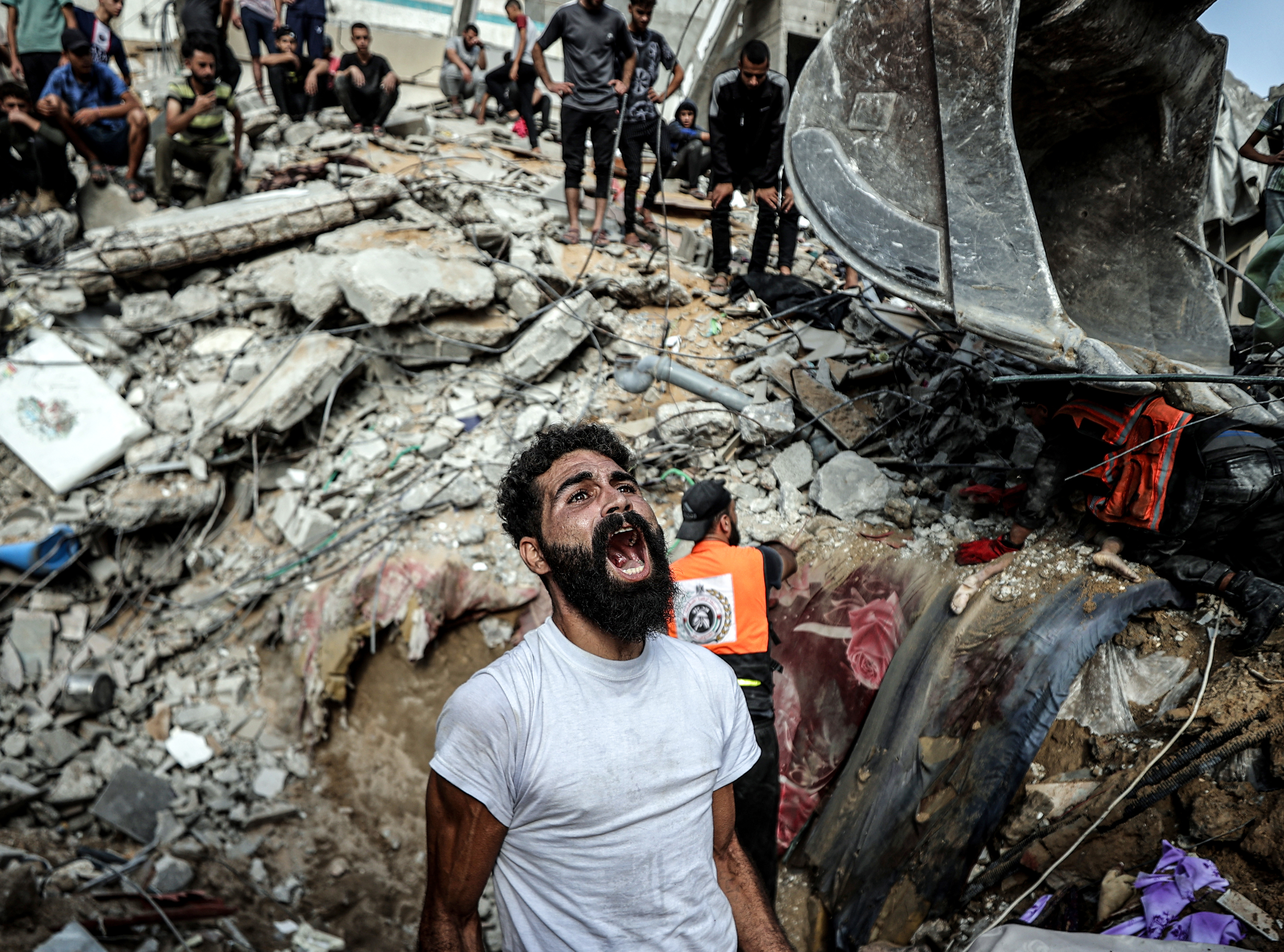 A Palestinian man mourns