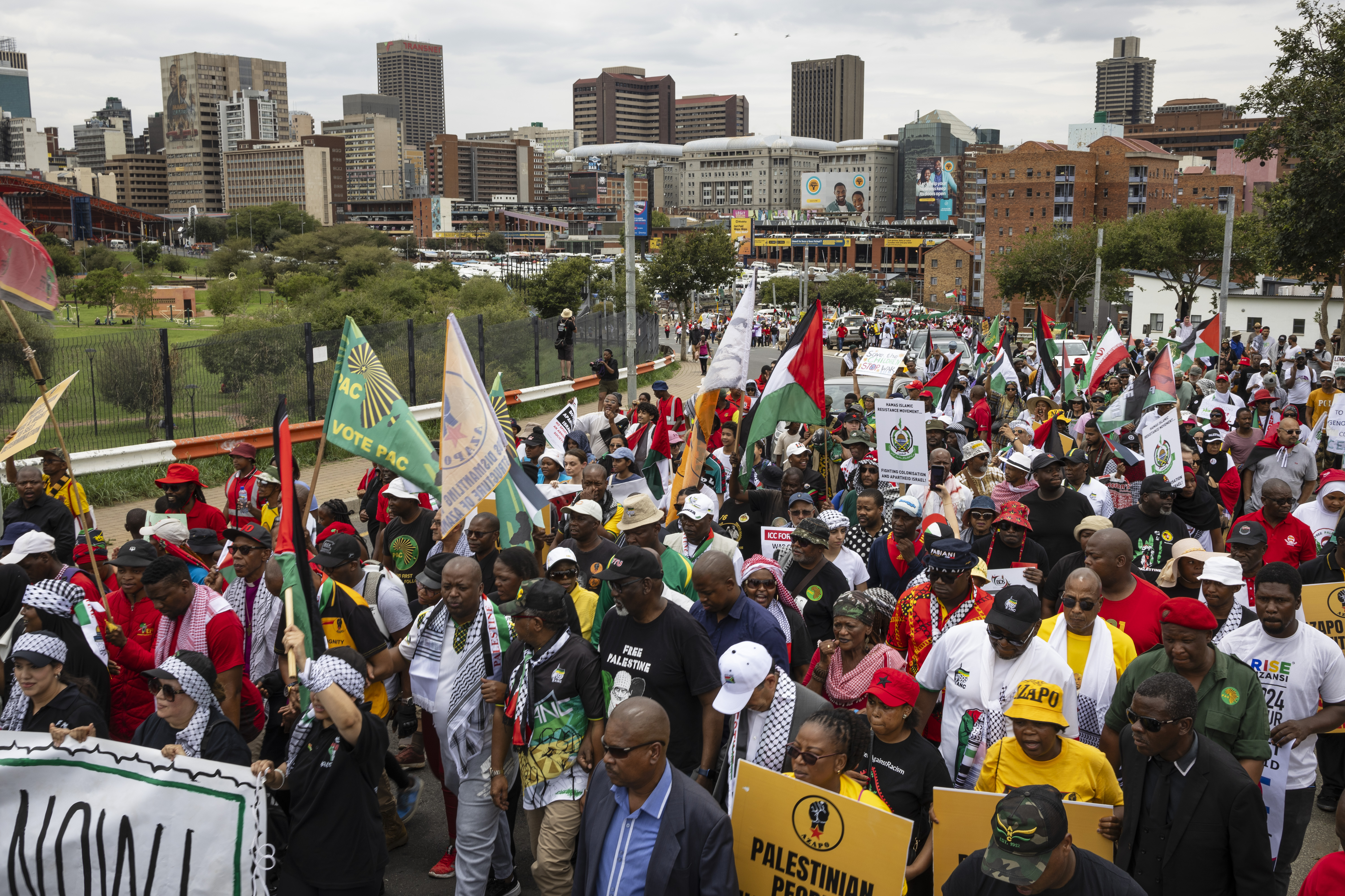 Some of the thousands of people protest as part of the International Day of Solidarity with the Palestinian People, Johannesburg, South Africa.