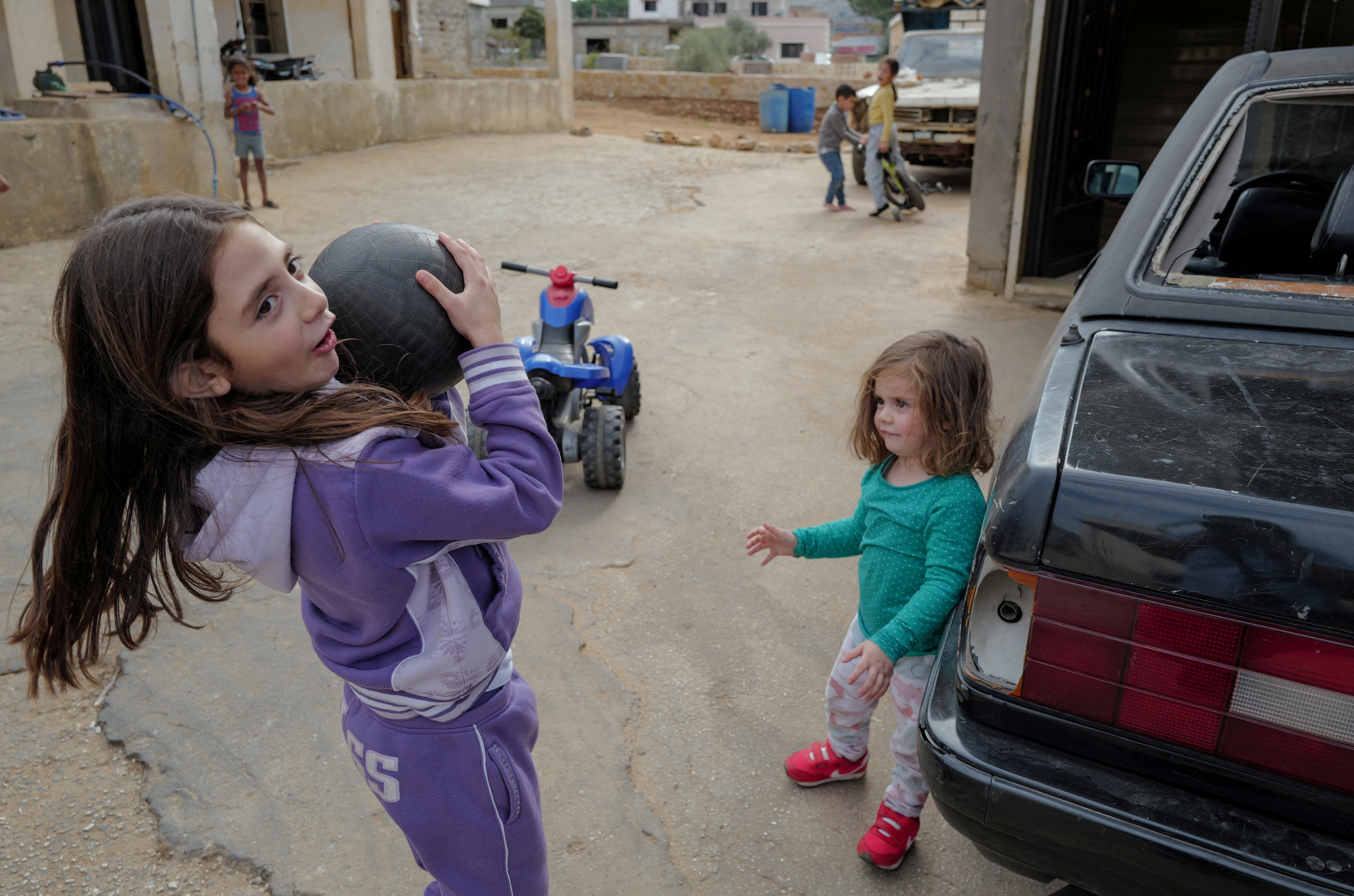Children play at the Christian village of Rmeish, near the Lebanese-Israeli border amidst tension between Israel and Hezbollah Lebanon.