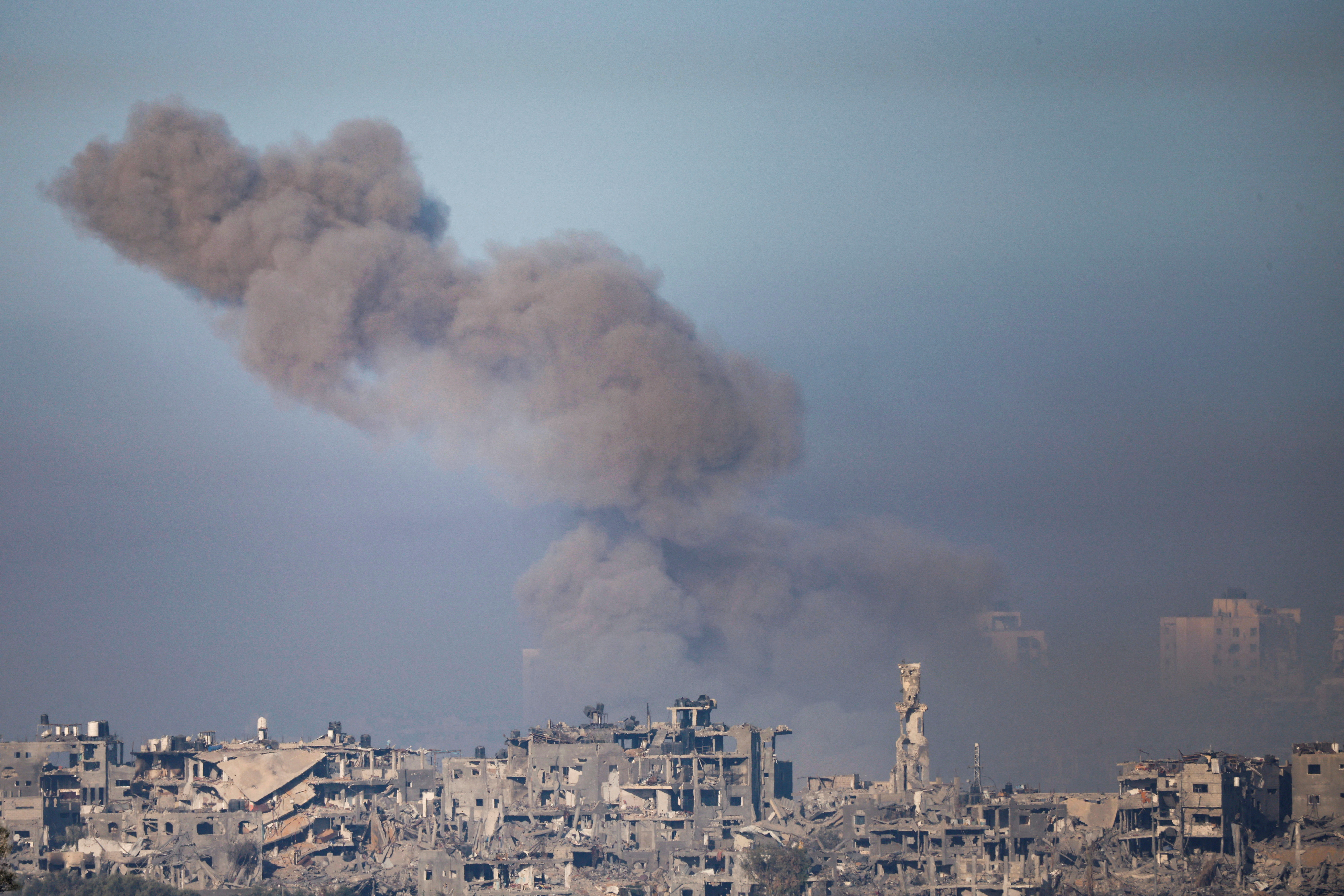 A view of smoke rising from Gaza, amid the ongoing conflict between Israel and Palestinian group Hamas, as seen from southern Israel