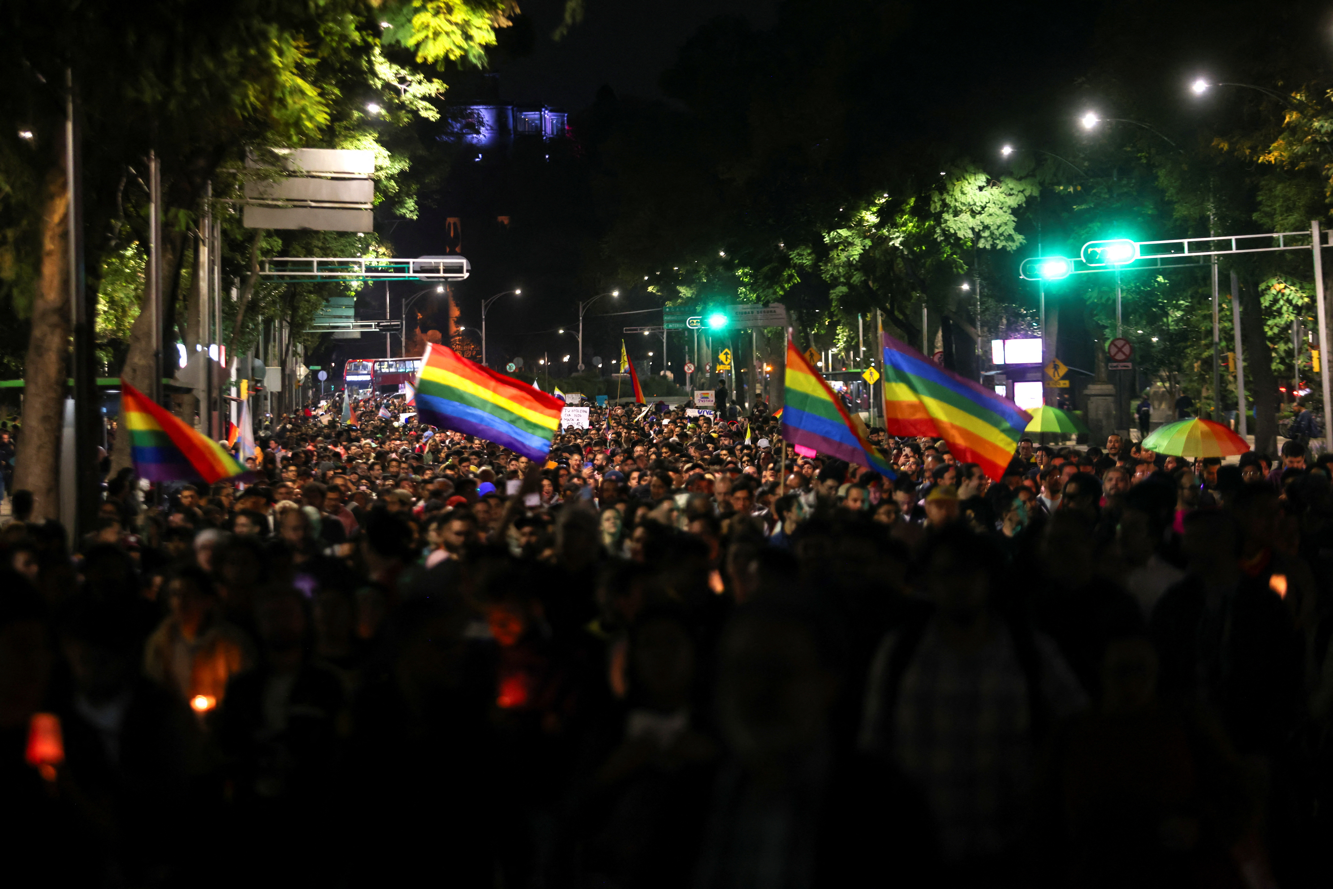 People participate in a protest in memory of Ociel Baena, Mexico's first openly non-binary magistrate who was found dead at home, in Mexico City, Mexico, November 13, 2023. REUTERS/Quetzalli Nicte-Ha REFILE - QUALITY REPEAT