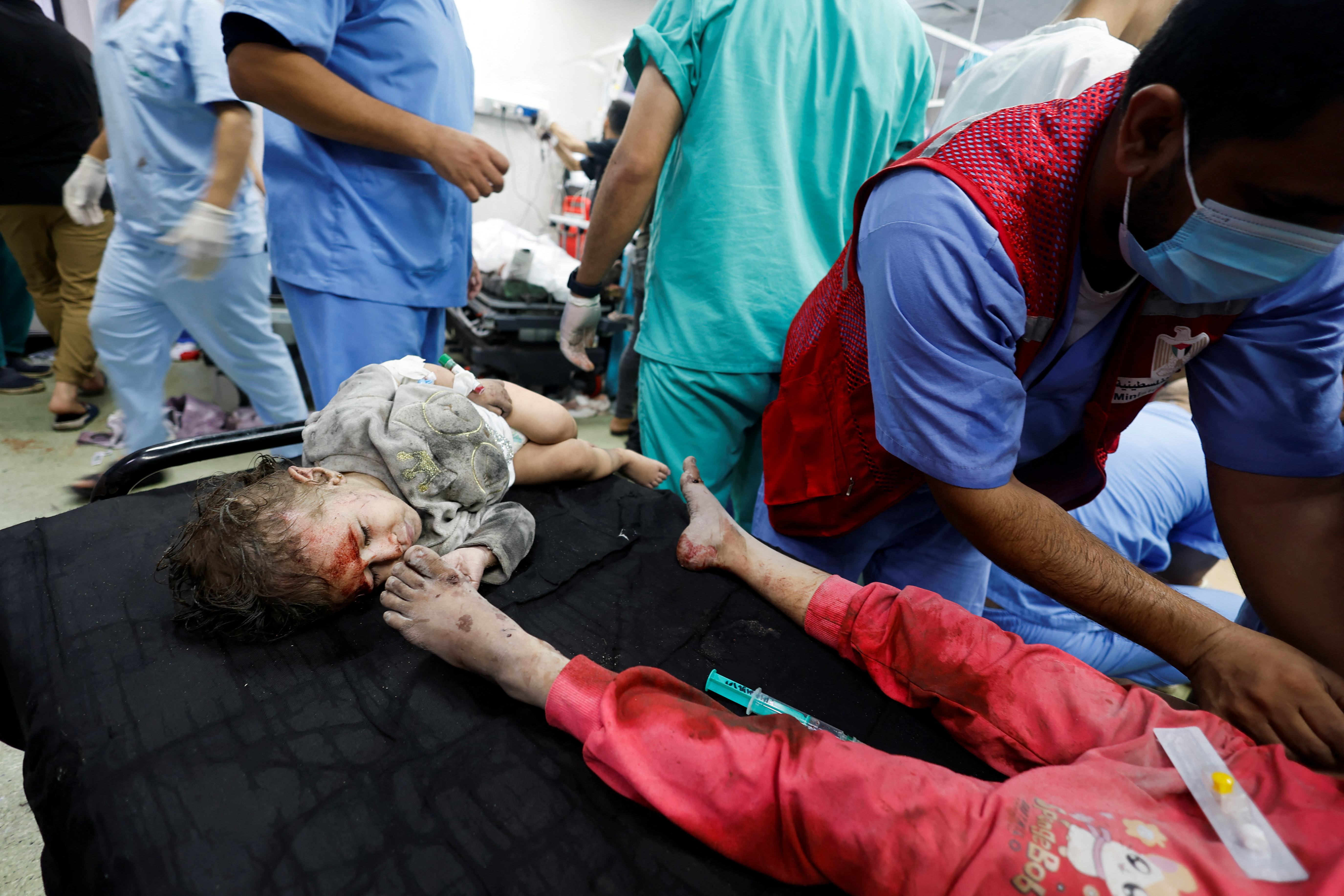 A Palestinian child wounded in an Israeli strike