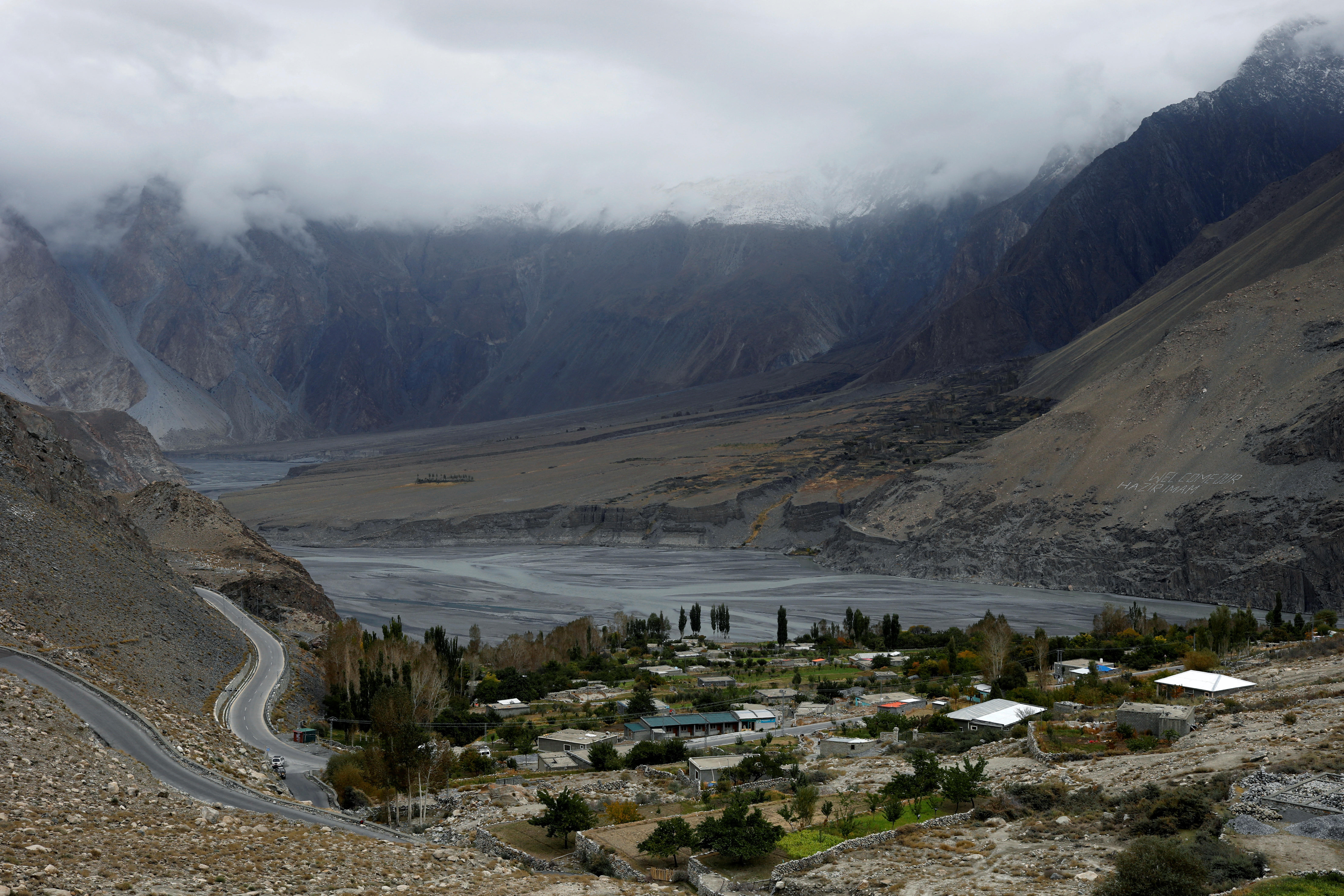 A view of Passu village, located in the Gojal valley in the Karakoram mountain range in the Gilgit-Baltistan region of Pakistan.