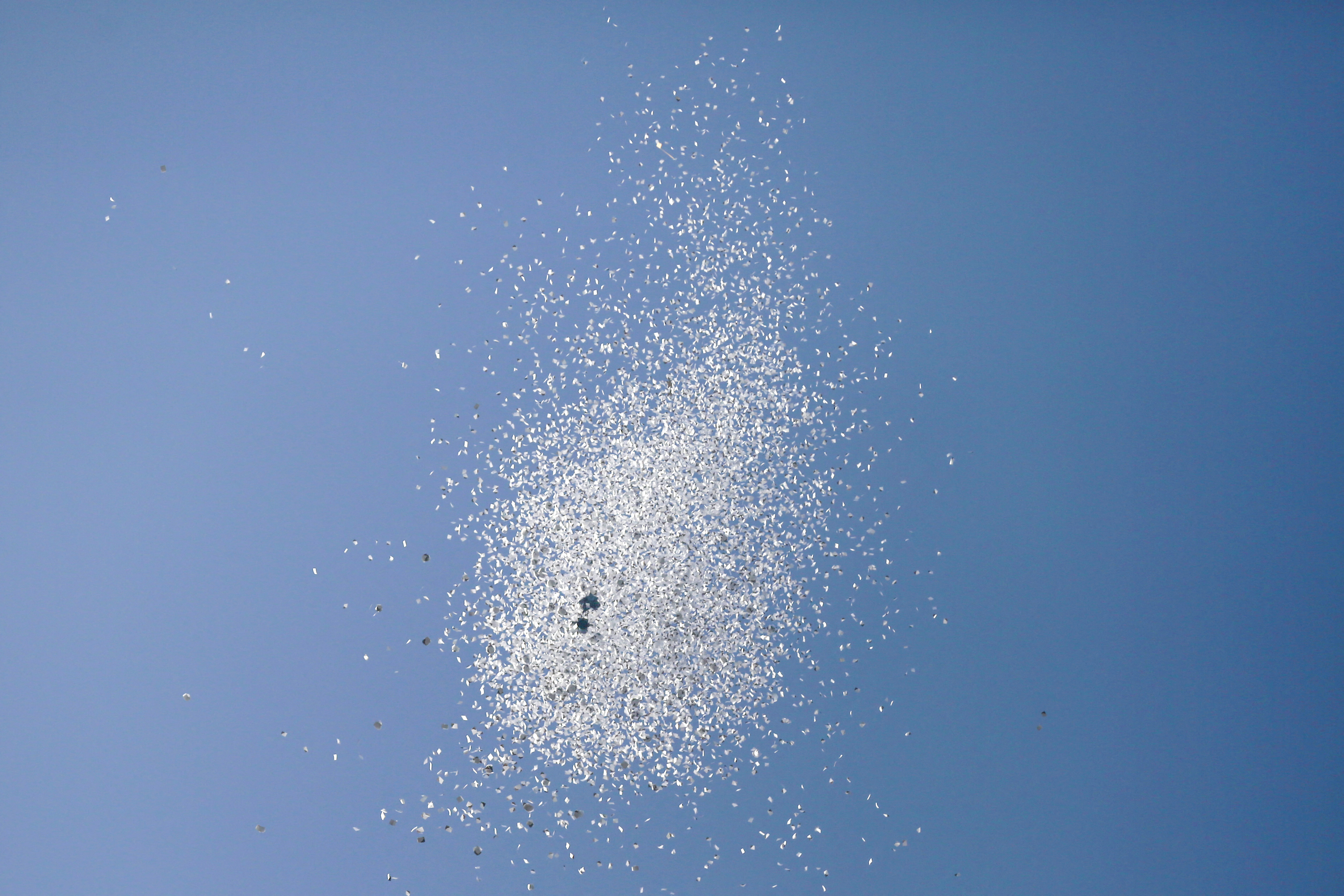 Leaflets are dropped by the Israeli army over Gaza City telling people to evacuate towards the south of the Palestinian enclave on November 5