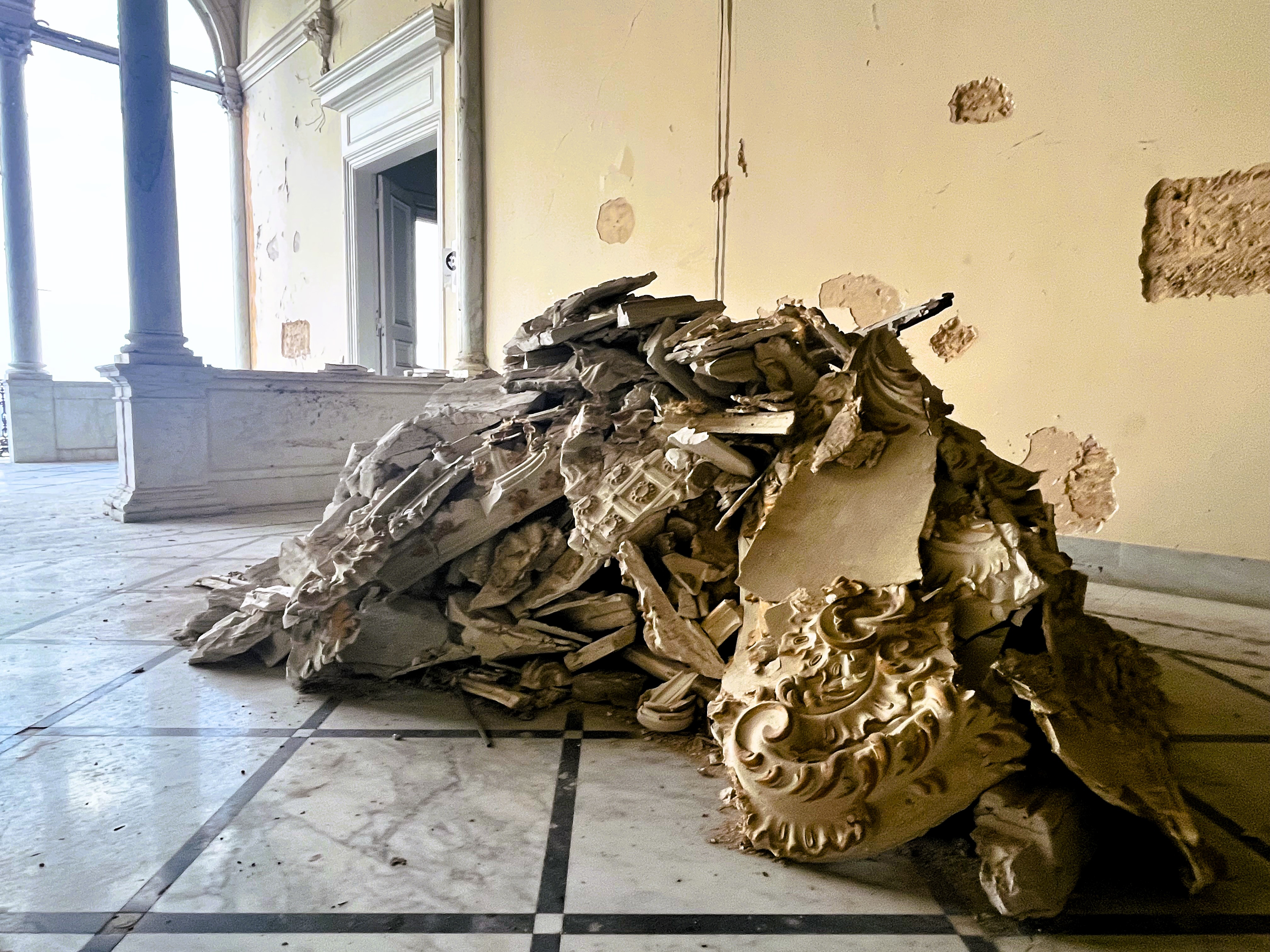 A pile of decorative stucco elements