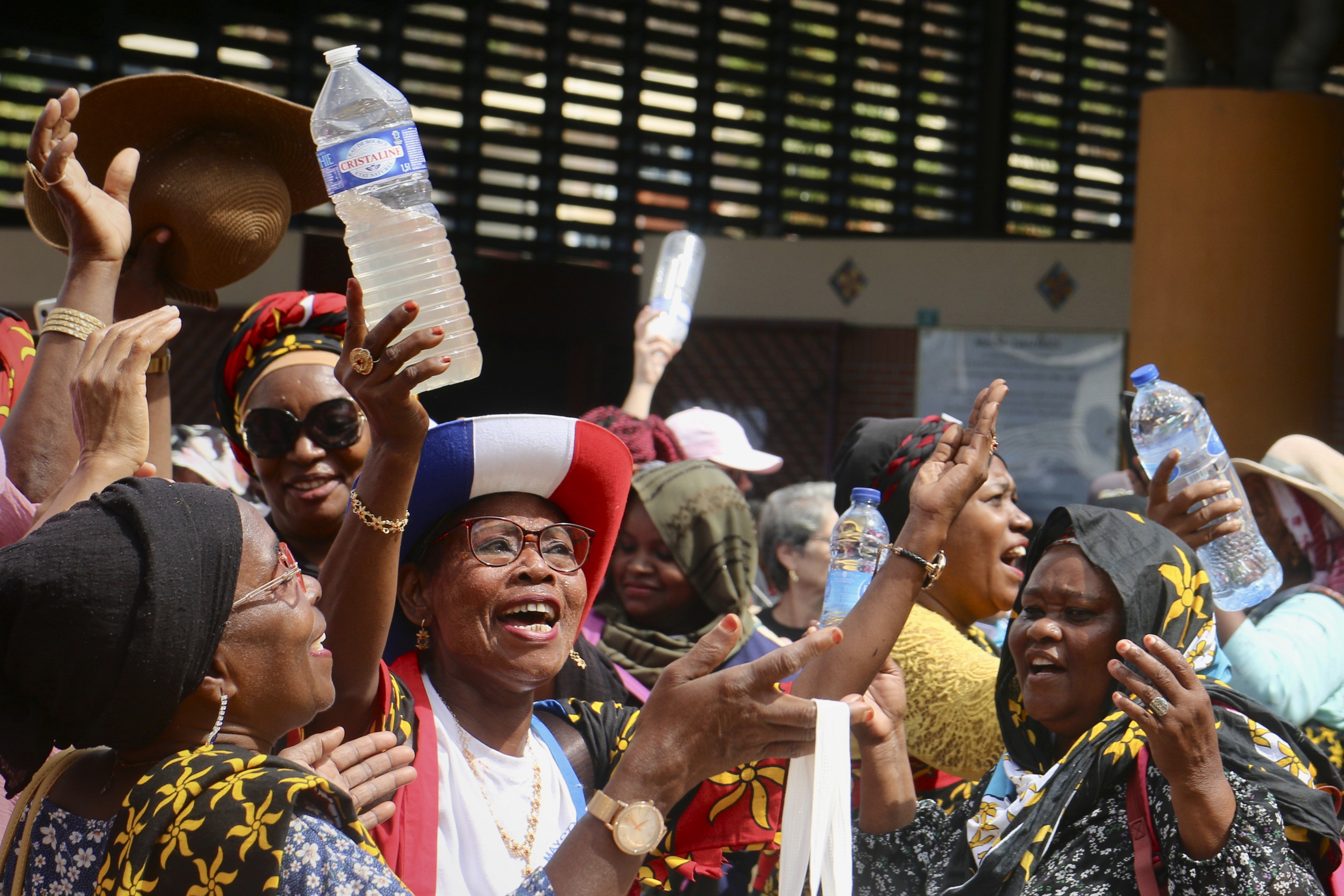 Demonstrators gather to protest the water crisis in Mamoudzou, on the French Indian Ocean territory of Mayotte.
